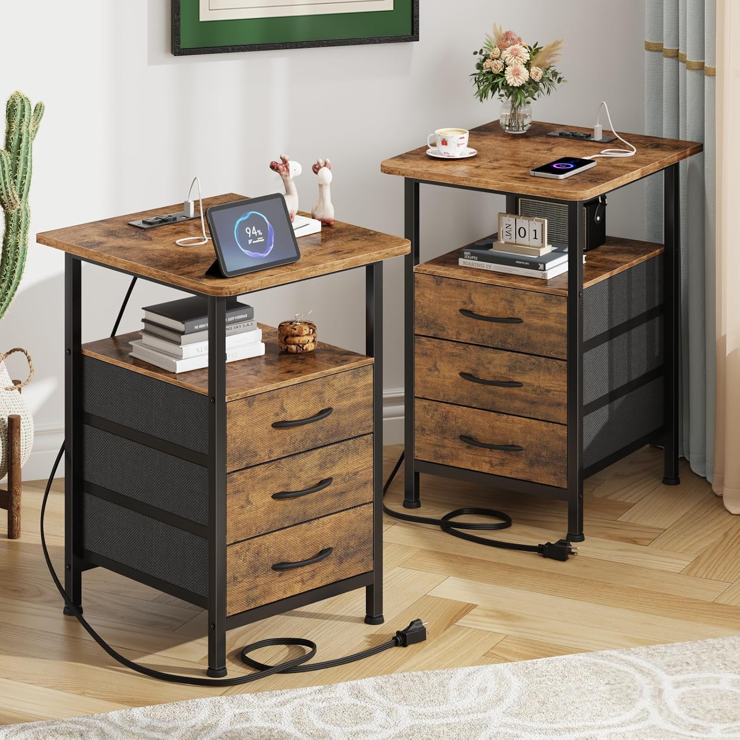 Thumbnail 6 de GYIIYUO Nightstand Set of 2 with 19-inch Tabletop and Charging Station