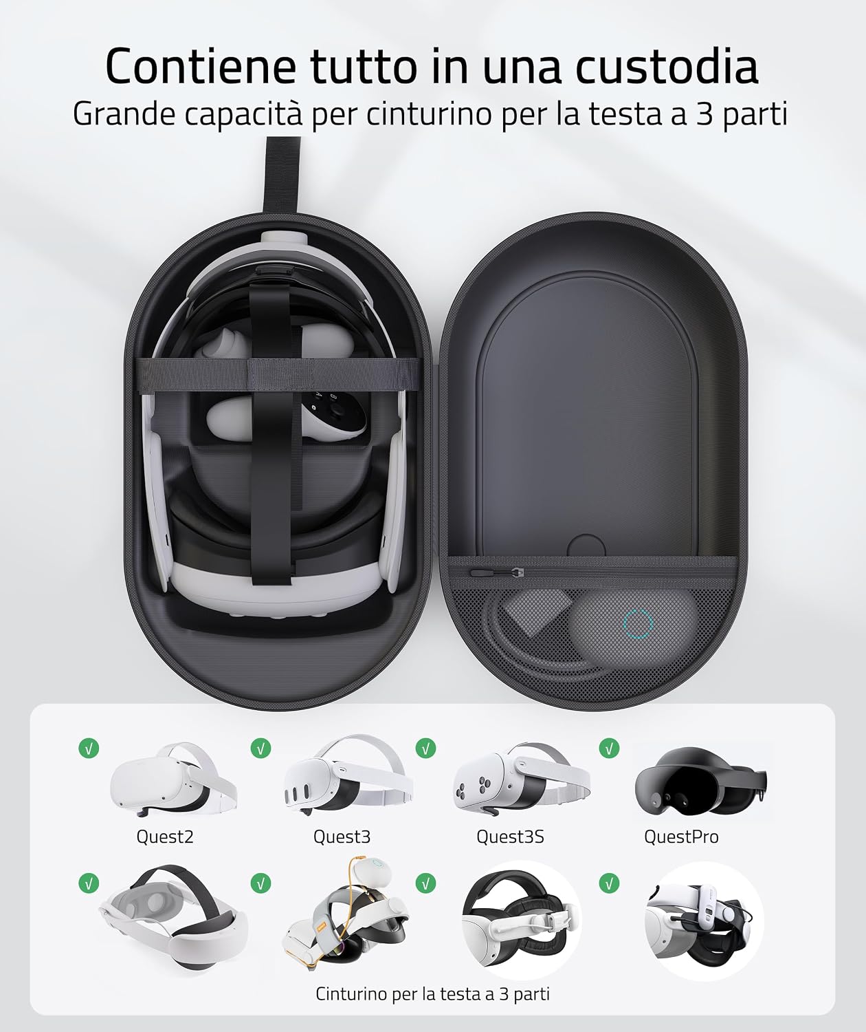 Detalle de Syntech Grande Custodia Rigida per Meta Quest 3S/Quest 3/2/Pro/Pico4: grande capacità e protezione affidabile