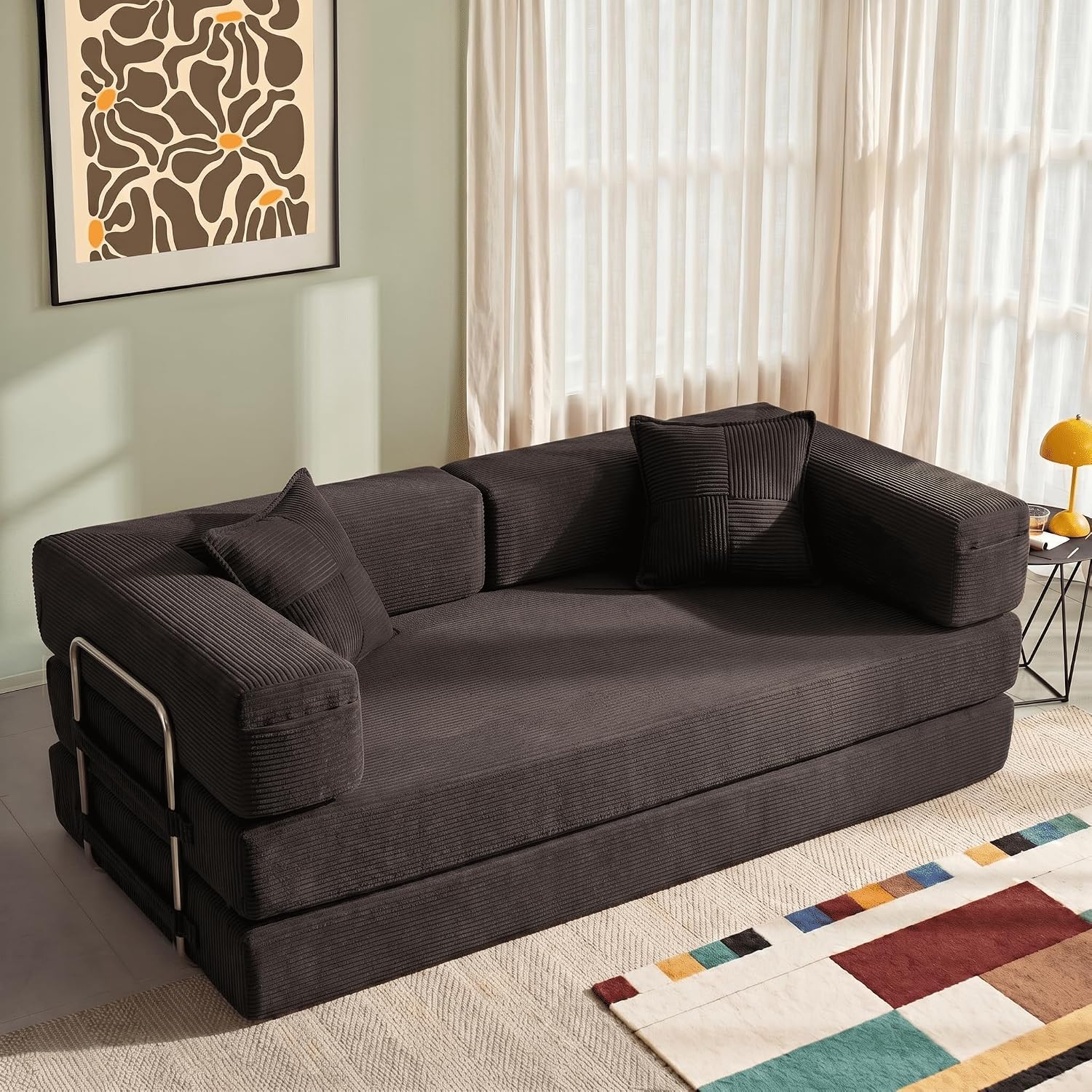 Detalle de YINIX Divano Letto Pieghevole 200cm Super King: un divano modulare con rivestimento in velluto e telaio in metallo
