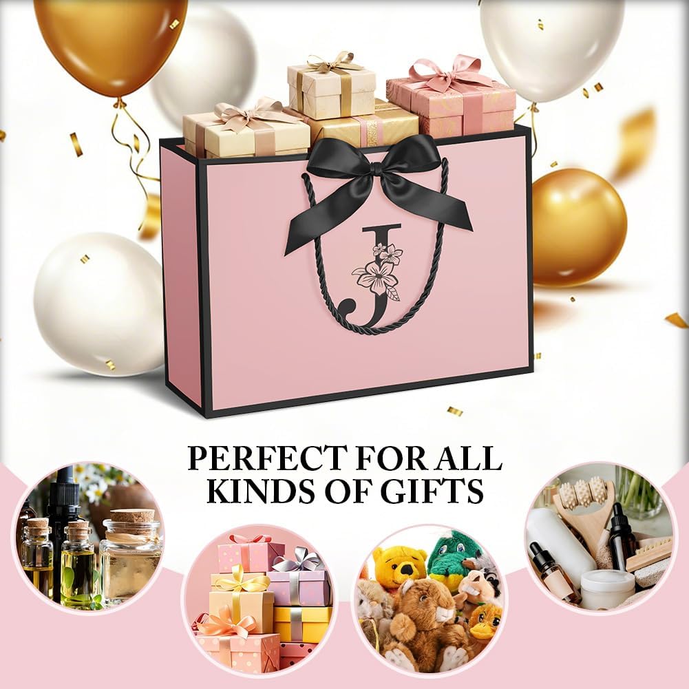 Thumbnail 4 de Vicloon Birthday Gift Bag, Pink and Black Letter J, with Bow and Card