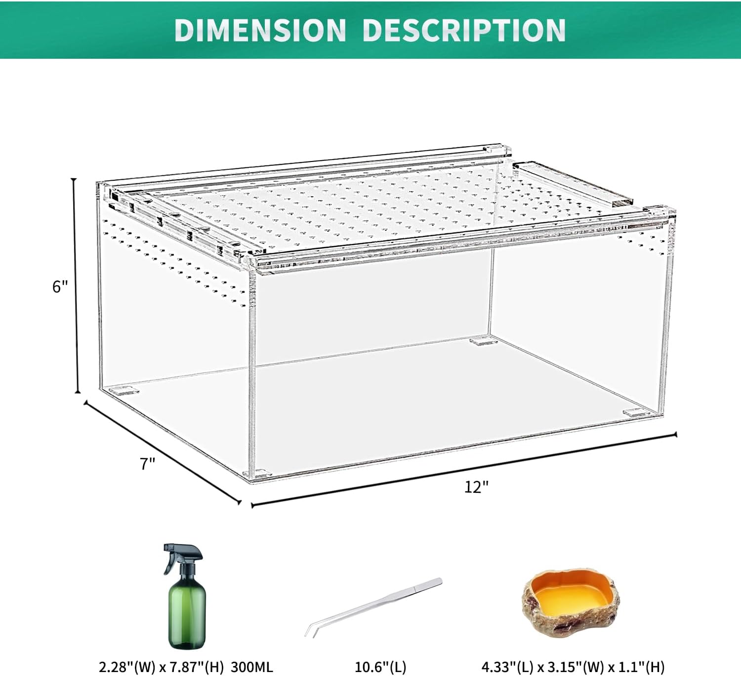 Detalle 2 de Reptile Terrarium Kit 12x7x6 inches: Magnetic Acrylic Enclosure for Small Pets