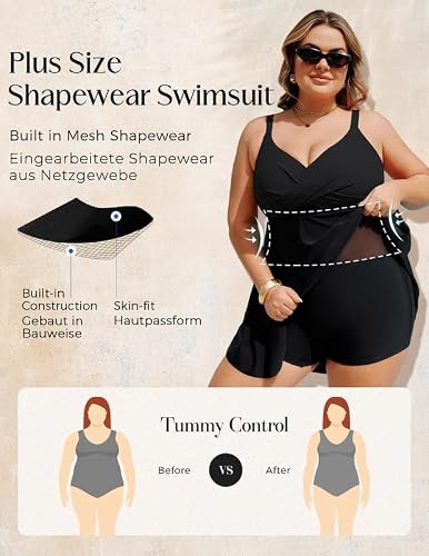 Thumbnail 2 de Hanna Nikole Damen Badeanzug große Größen mit Bauchweg-Effekt, Push-up & integriertem Badeshorts