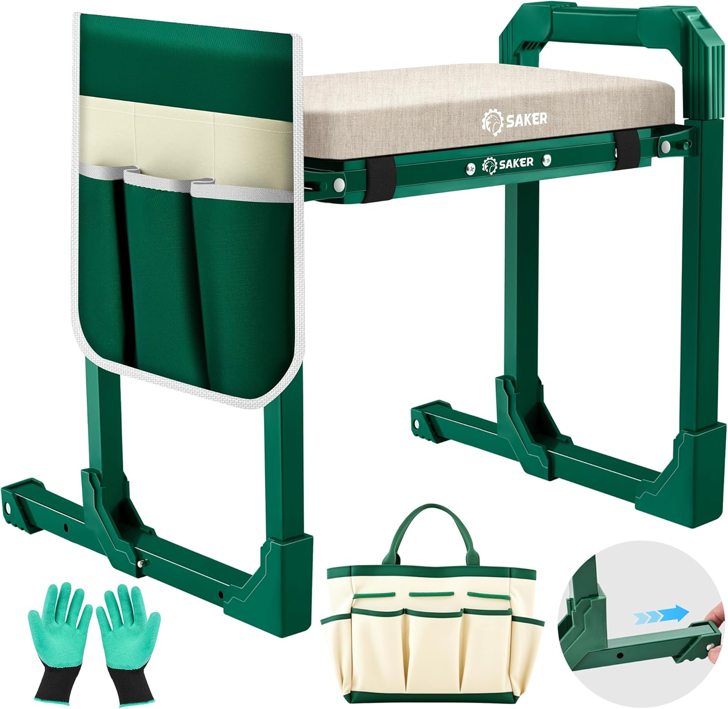 Detalle de Saker Garden Kneeler and Seat Foldable Gardening Stool with Extendable Legs – 500lbs Capacity