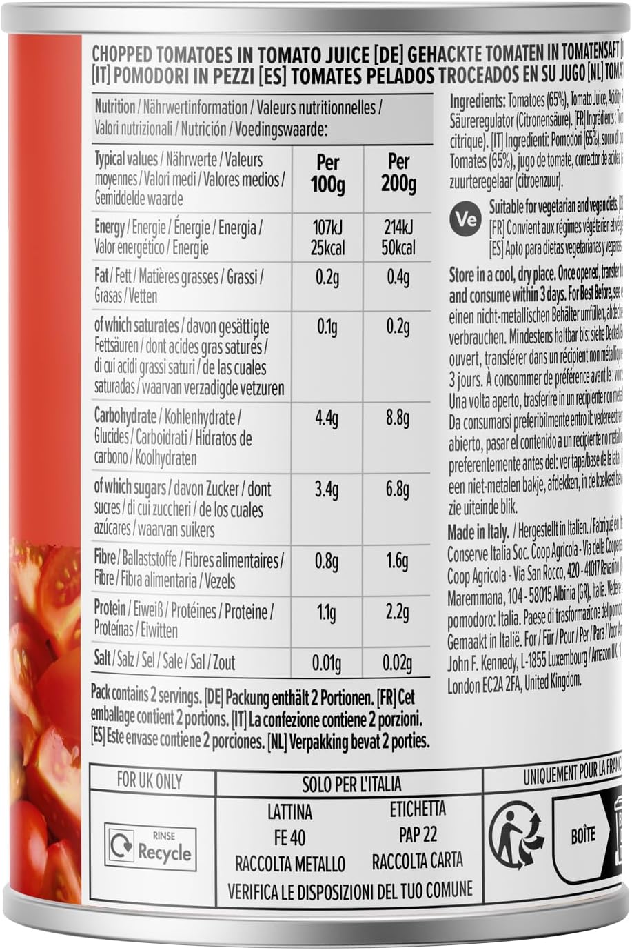 Thumbnail 1 de Pulpe de tomates italiennes, 400 g – par Amazon, 2 portions