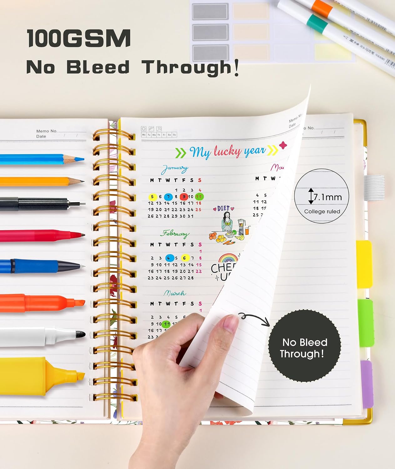 Detalle 2 de dilitego A5 5-Subject Spiral Notebook, 300 Pages, College Ruled Floral Cover