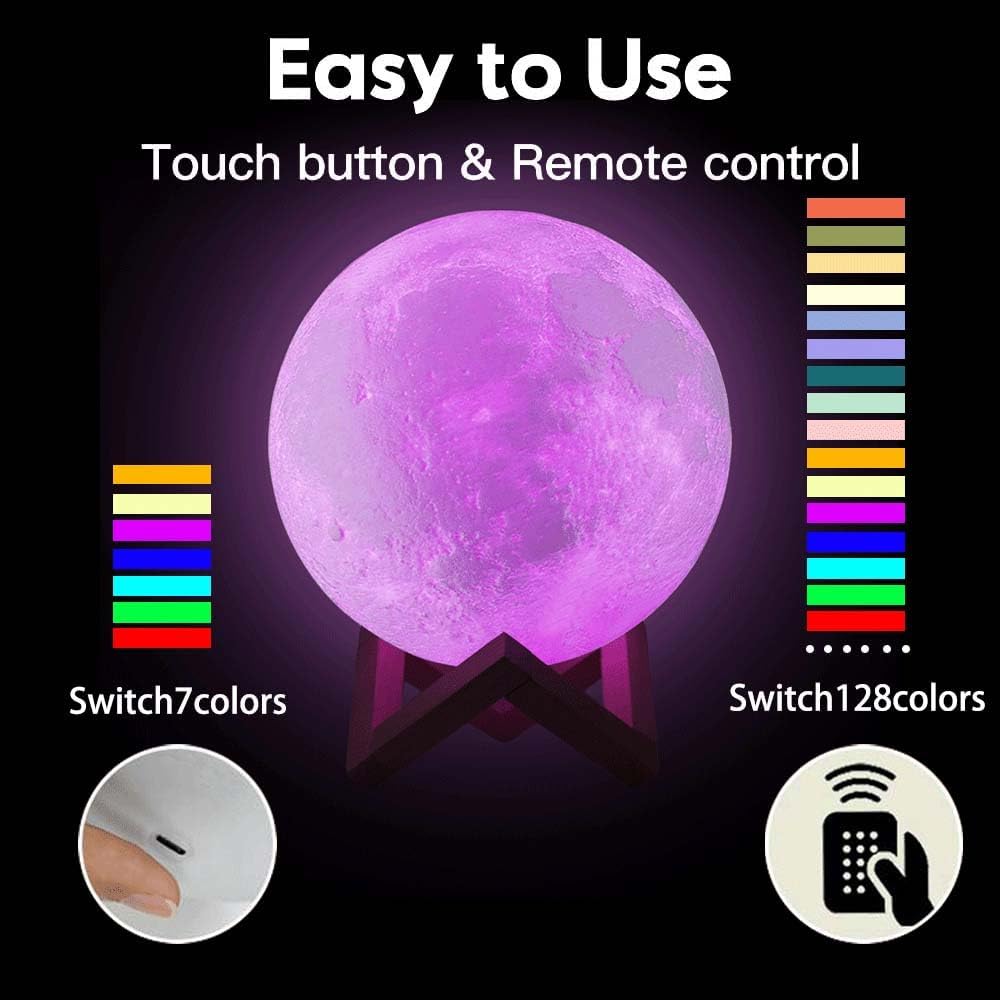 Detalle 1 de CPLA 3D-Printed Moon Lamp, 18 cm LED Night Light with Remote and Touch Control