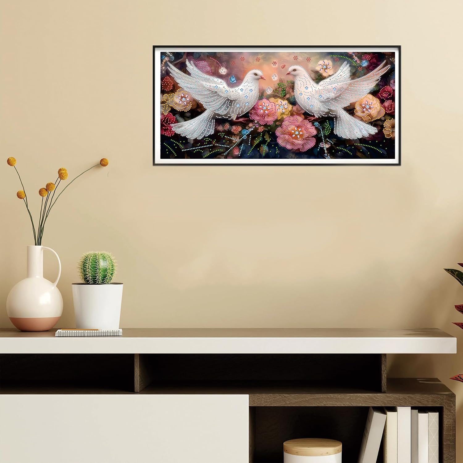Detalle de Reofrey DIY Special Shape Large Diamond Art Kit 30x60cm – Dove and Animal Design