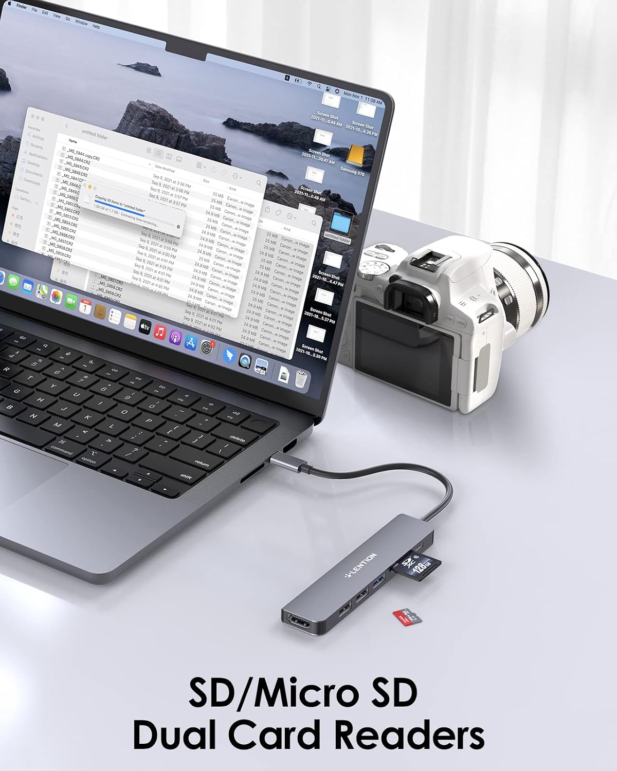 Detalle de LENTION USB-C Hub with 100W Charging, 4K HDMI, Dual Card Reader (CB-CE18) — Space Gray