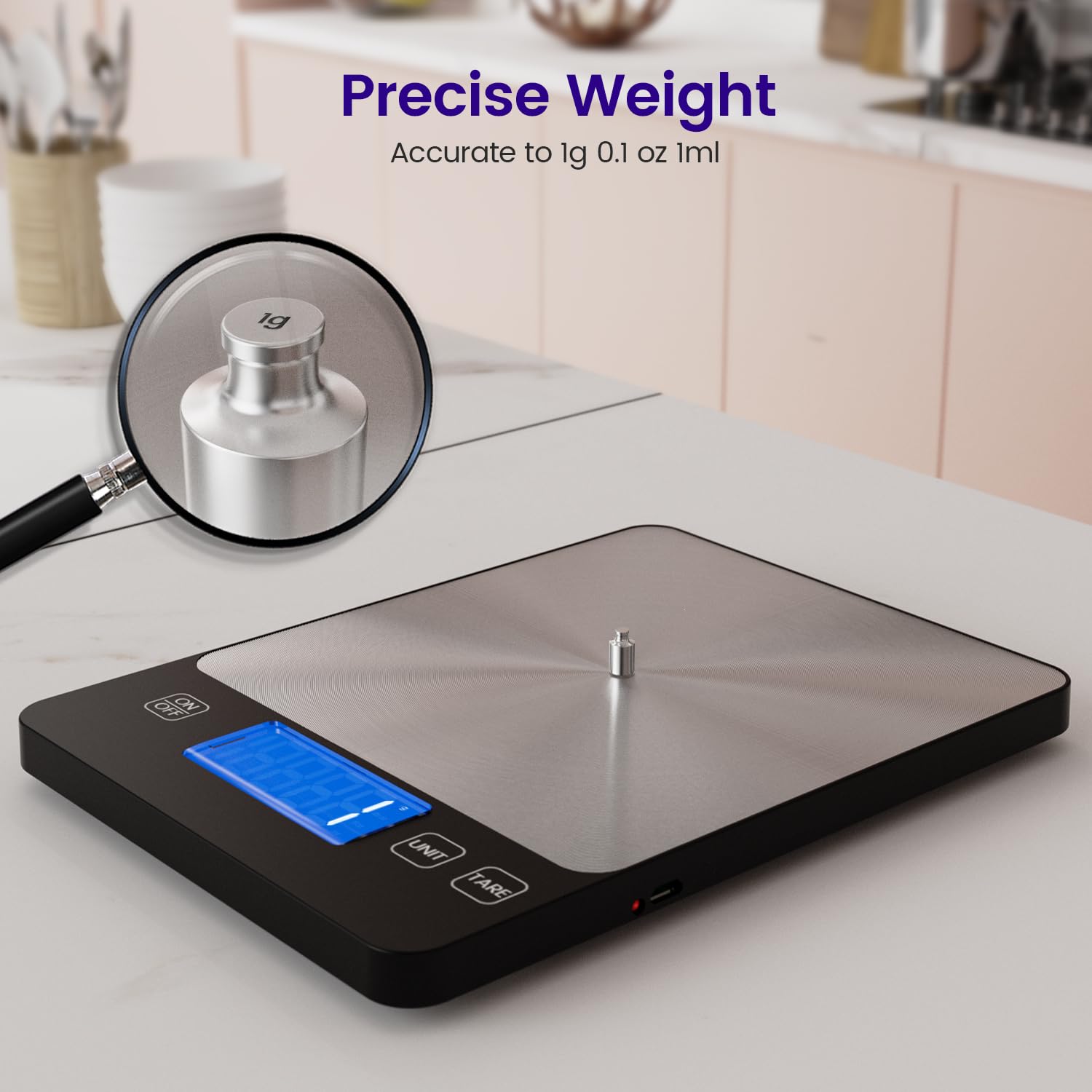Thumbnail 5 de USB C Rechargeable Digital Kitchen Scale (15 kg) with Tare & 1 g Precision