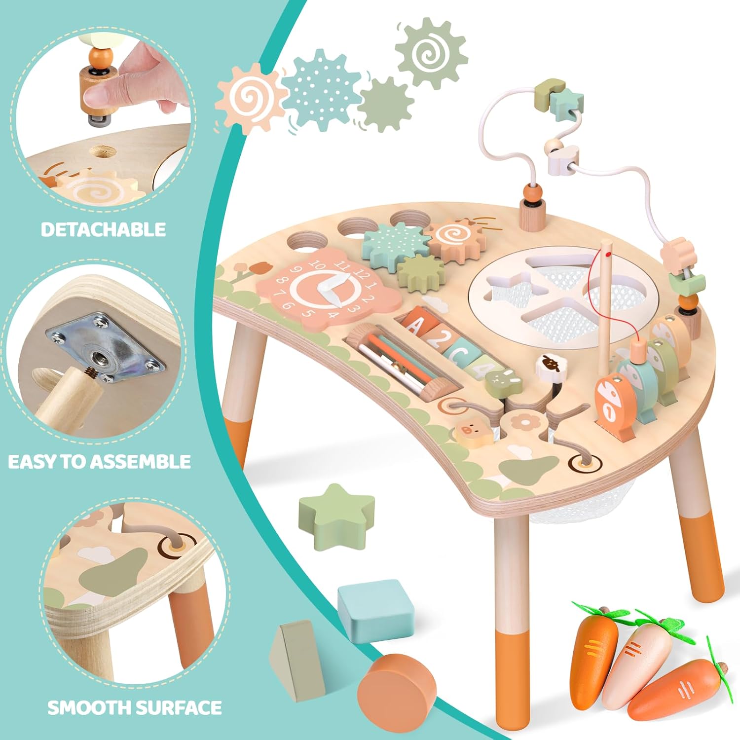 Detalle 2 de Hewaurorion Wooden Activity Table 9-in-1