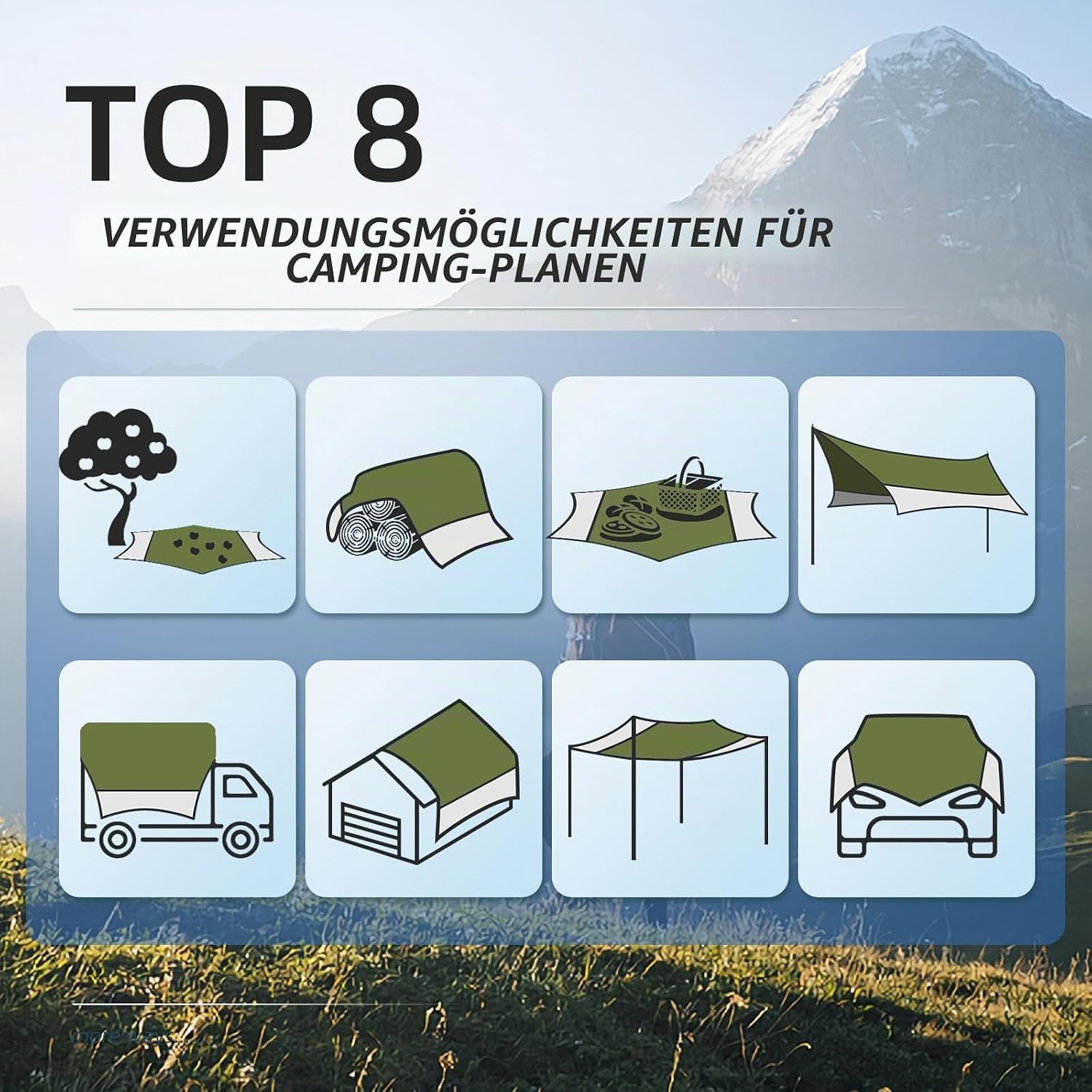 Detalle 2 de Forceatt Zeltplane 3,7 × 4,3 m: Ultraleicht, wasserdicht und UV-schutz für Camping, Wandern und Outdoor