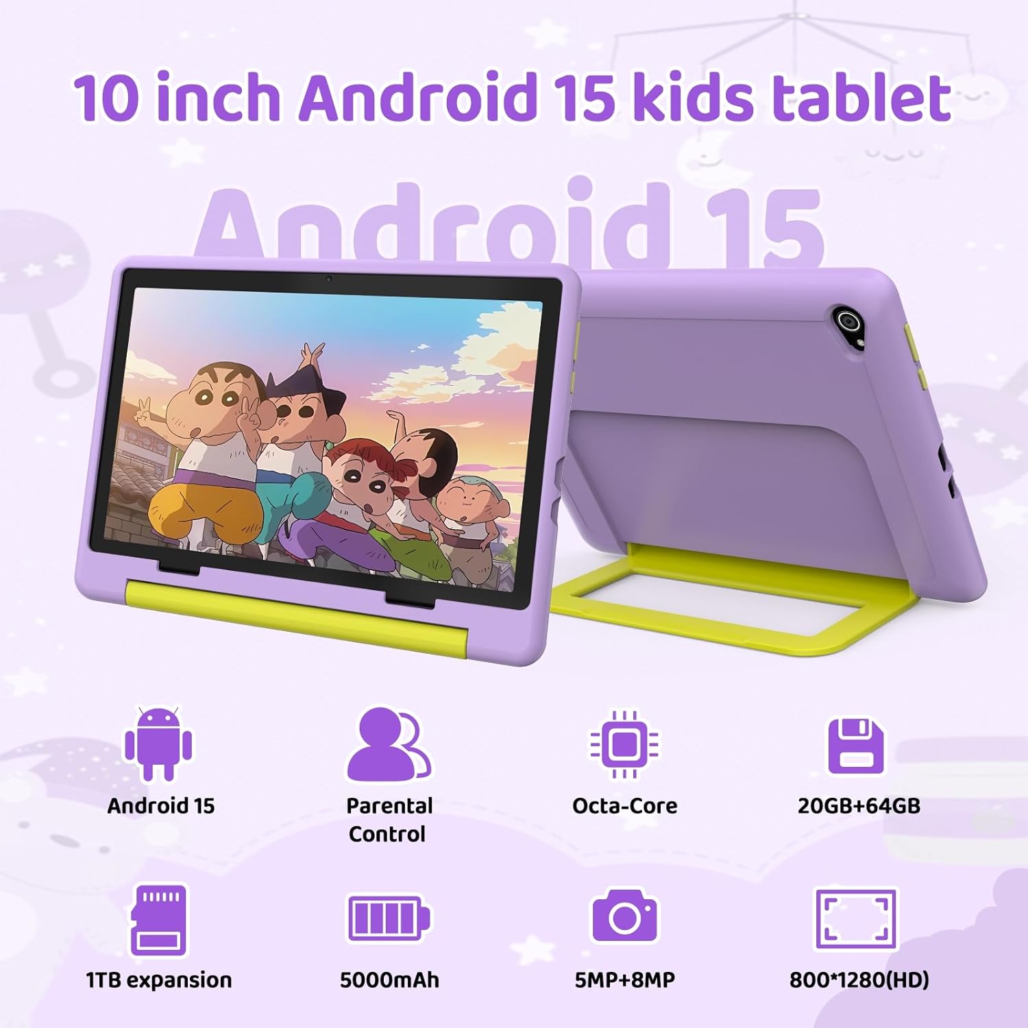Detalle 2 de Tablet Bambini 10" Android 15 Octa-Core: 20 GB RAM, 64 GB ROM espandibile fino a 1 TB, controllo parentale e custodia protettiva