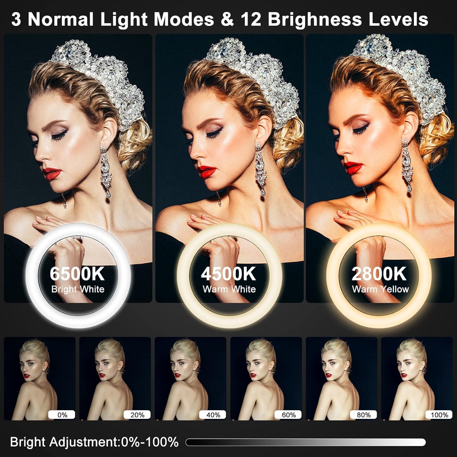 Thumbnail 1 de 13" Selfie Ring Light 76" Stand, 51 Modes