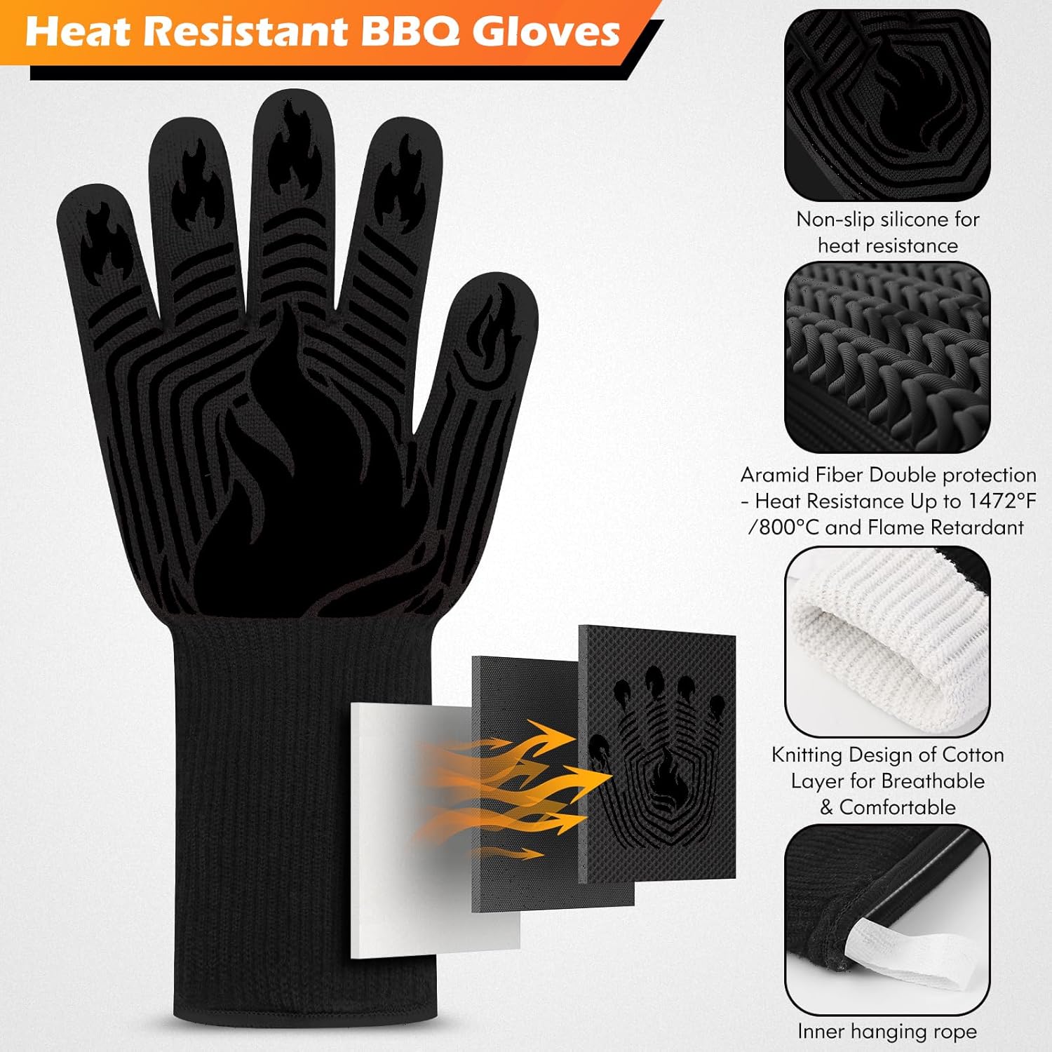 Detalle de BBQ Gloves 1472°F heat resistant gloves