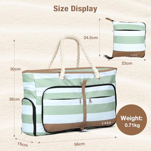 Detalle de Lekespring Bolsa de Playa Grande XXL con Cremallera: práctica, impermeable y plegable