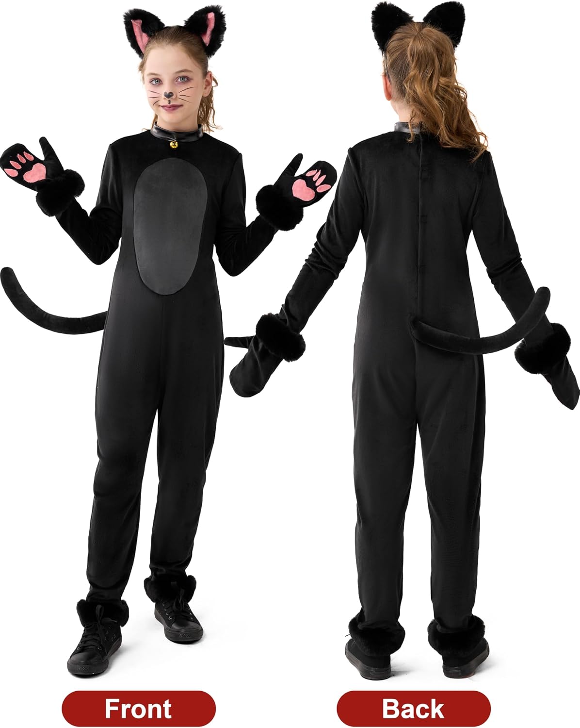 Detalle de Spooktacular Creations Girls Cat Costume, Plush Black Jumpsuit with Detachable Tail