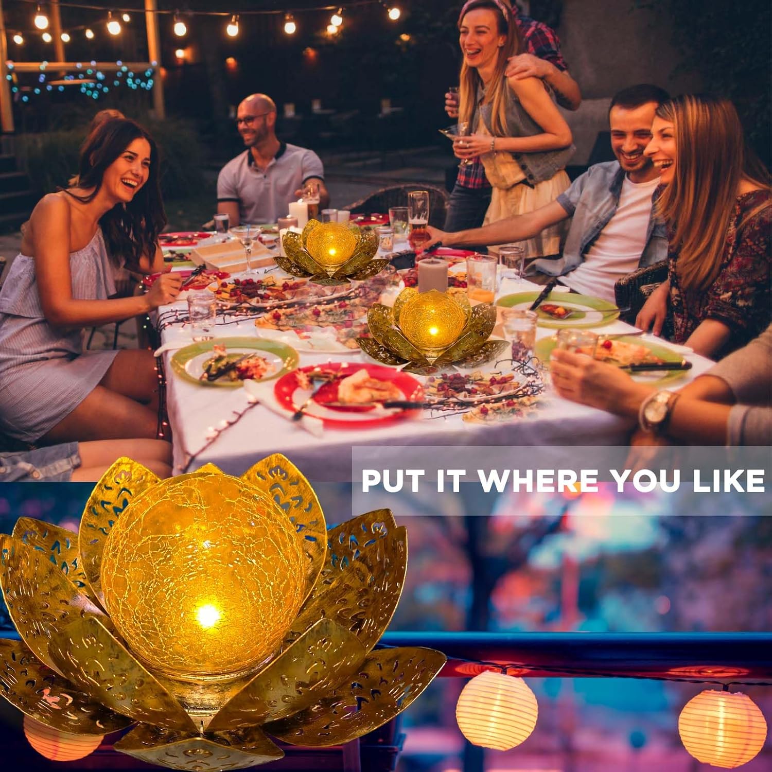 Detalle 2 de ORHOMELIFE Solar-Lotus Gartenbodenleuchte für außen (IP65), warmweißes LED-Licht