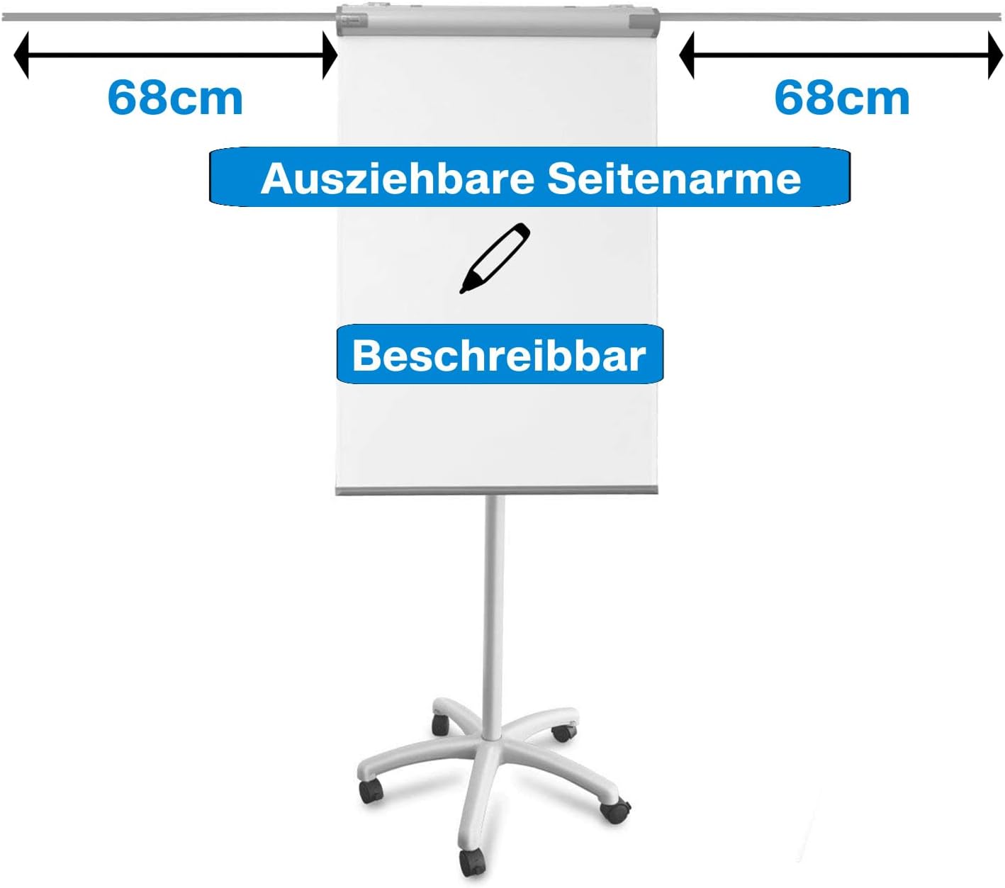 Thumbnail 2 de MOB Flipchart Ständer Whiteboard fahrbar 67x105 cm – höhenverstellbar bis 210 cm, magnetisch, beschreibbar