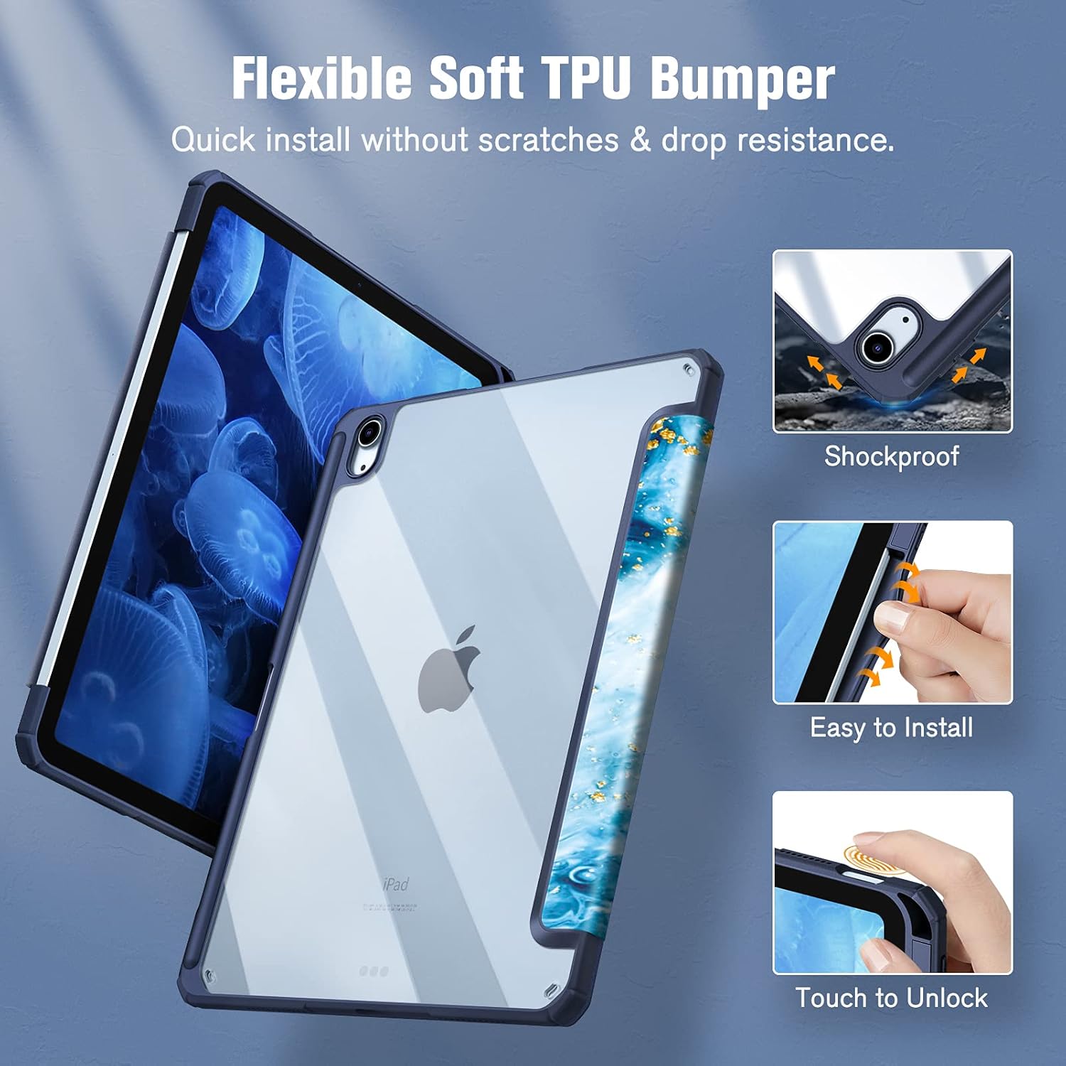 Thumbnail 4 de Fintie Hybrid Hülle für iPad Air 11 Zoll (M4/M3/M2, 2026/2025/2024) & iPad Air 4/5 10,9 Zoll – stoßfest mit Stifthalter, Meeresblau