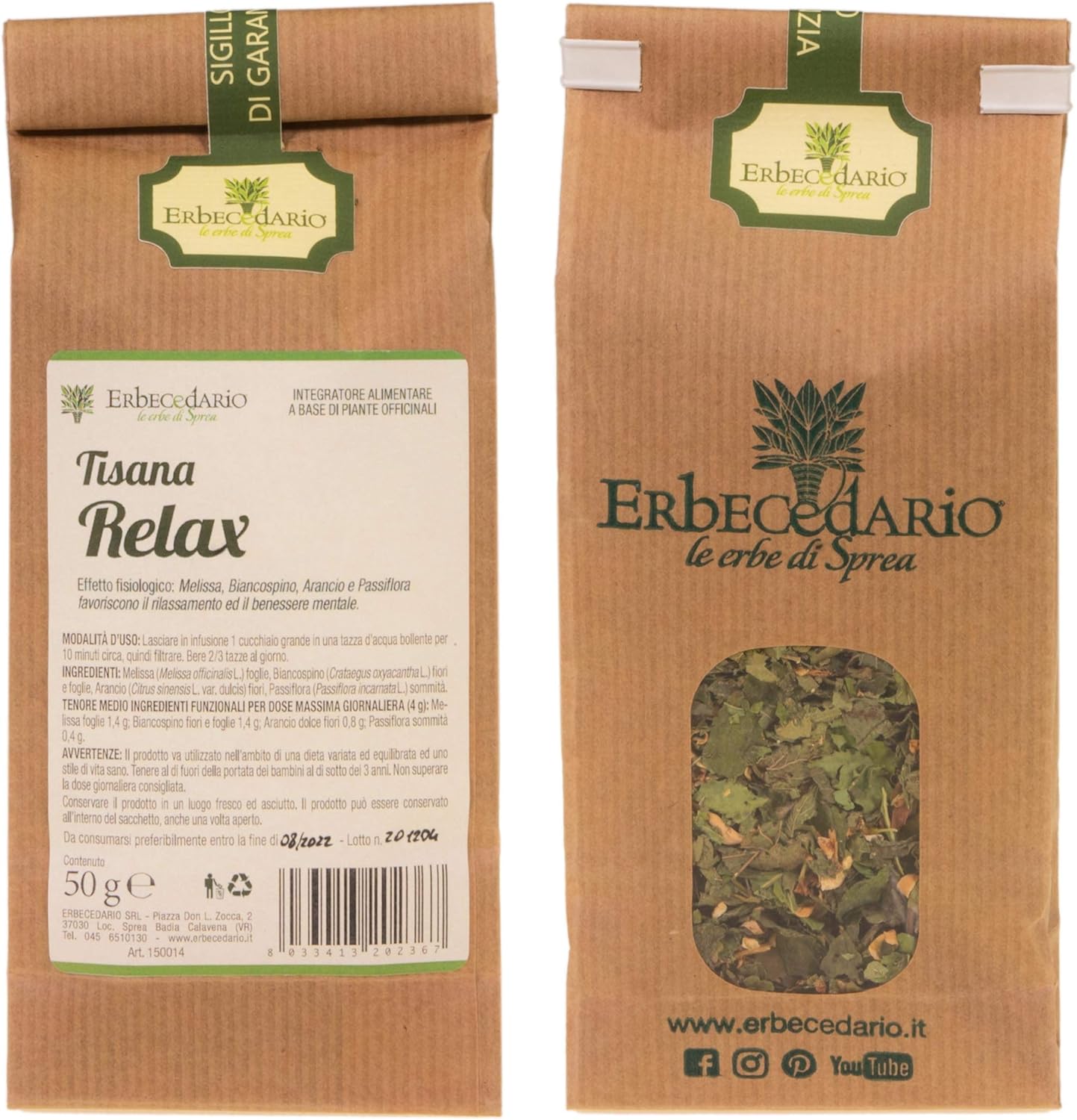Detalle de Tisana Relax Rilassante Erbecedario 100 g: calma naturali per stress e insonnia