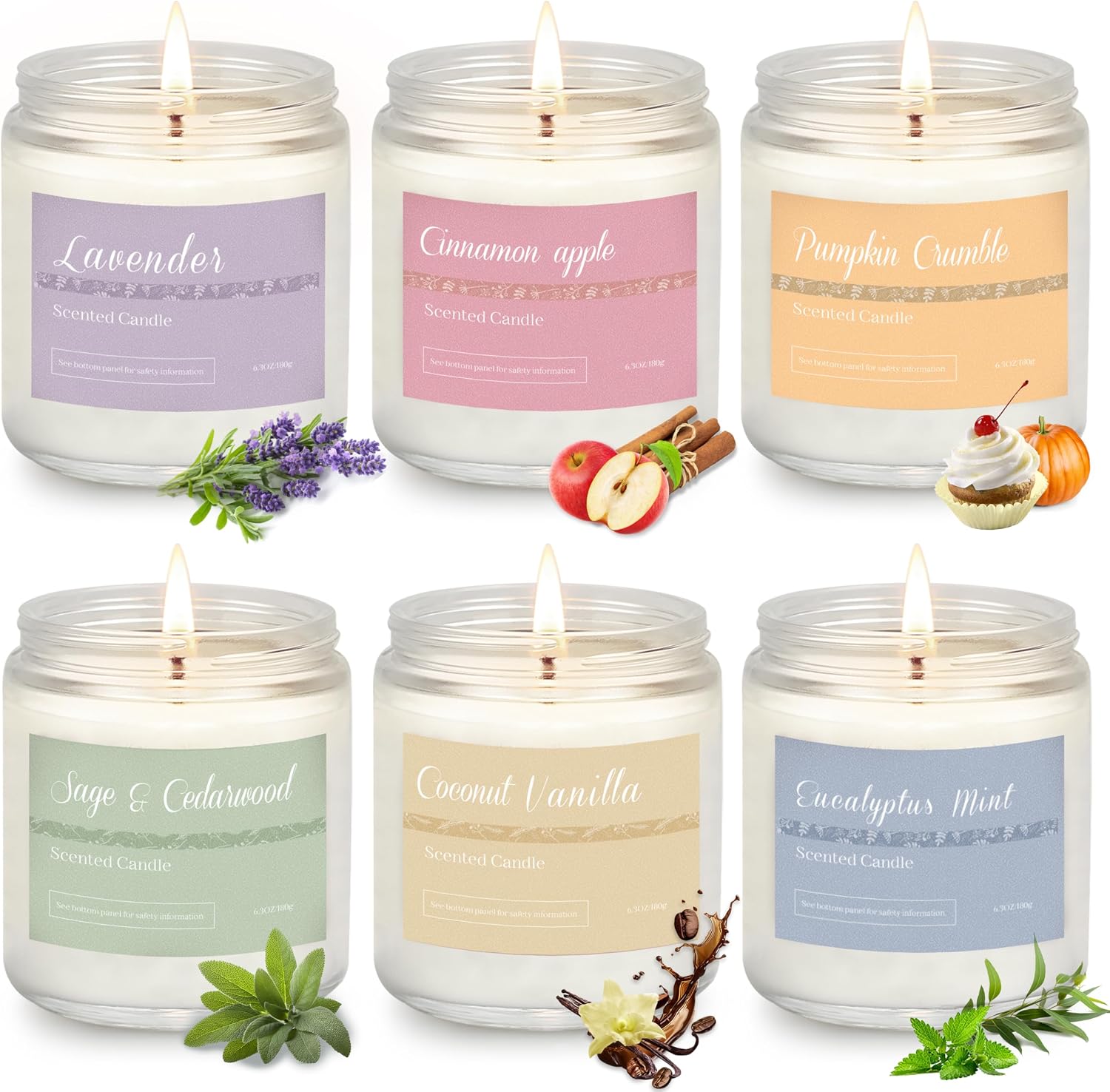 Detalle de PELN MD- Ca01025US Scented Soy Candle Gift Set, 6 Scents, 42 oz