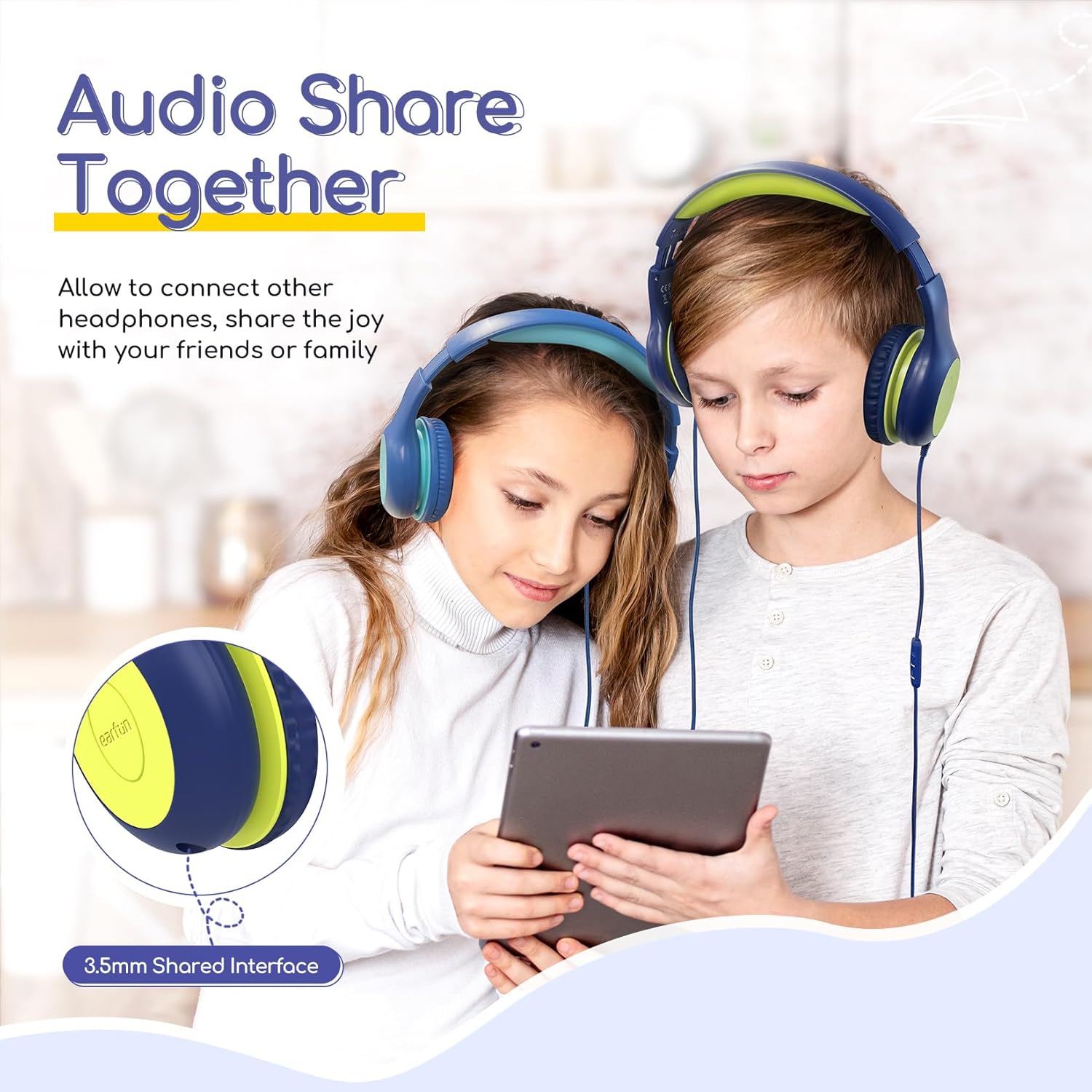 Detalle 2 de EarFun Kinder Kopfhörer – kabelgebundene Over-Ear‑Kopfhörer mit Lautstärkebegrenzung (85/94 dB) für Schule, Tablet und Reisen