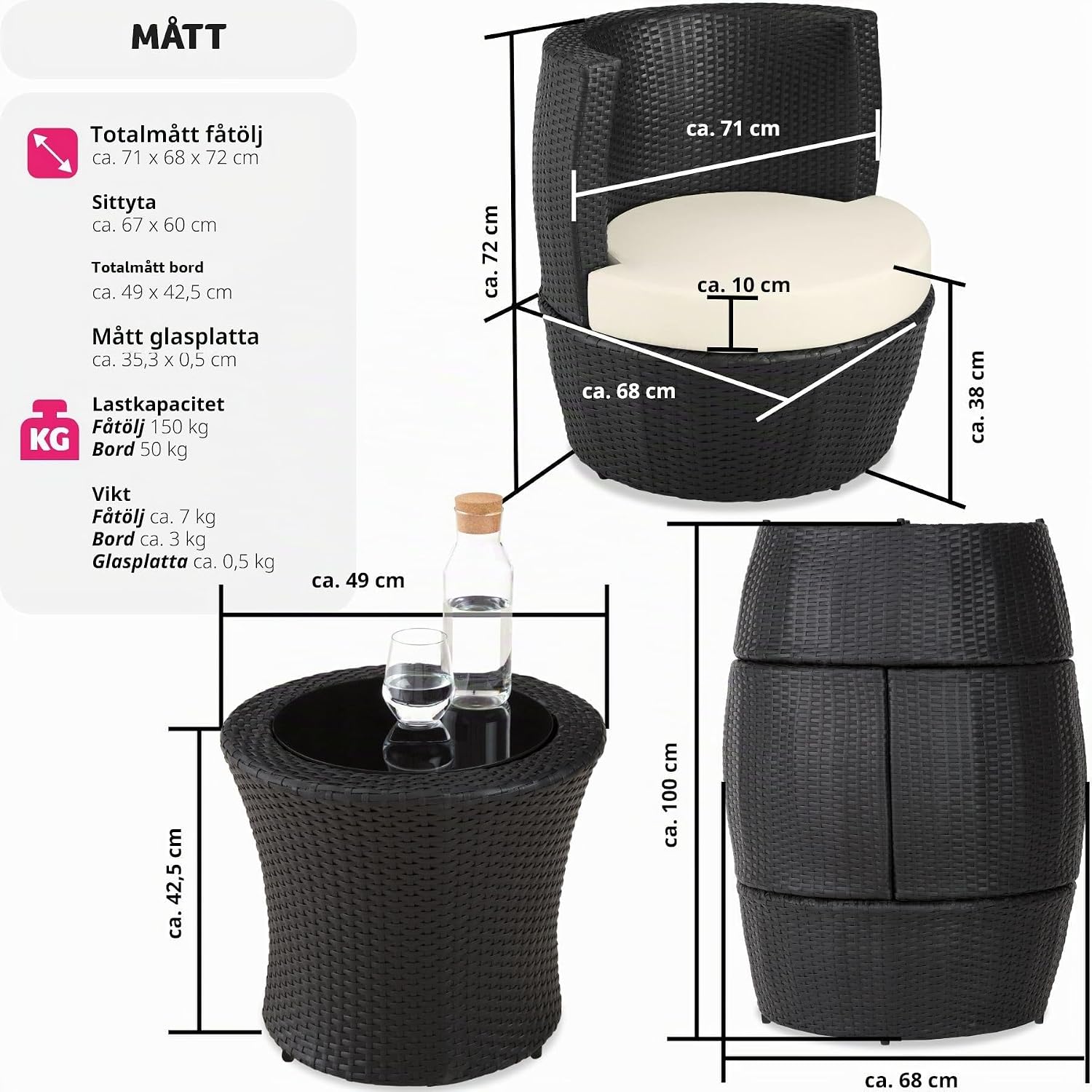 Detalle 2 de tectake 403139-SE loungeset för två i konstrotting med aluminiumstomme och dynor