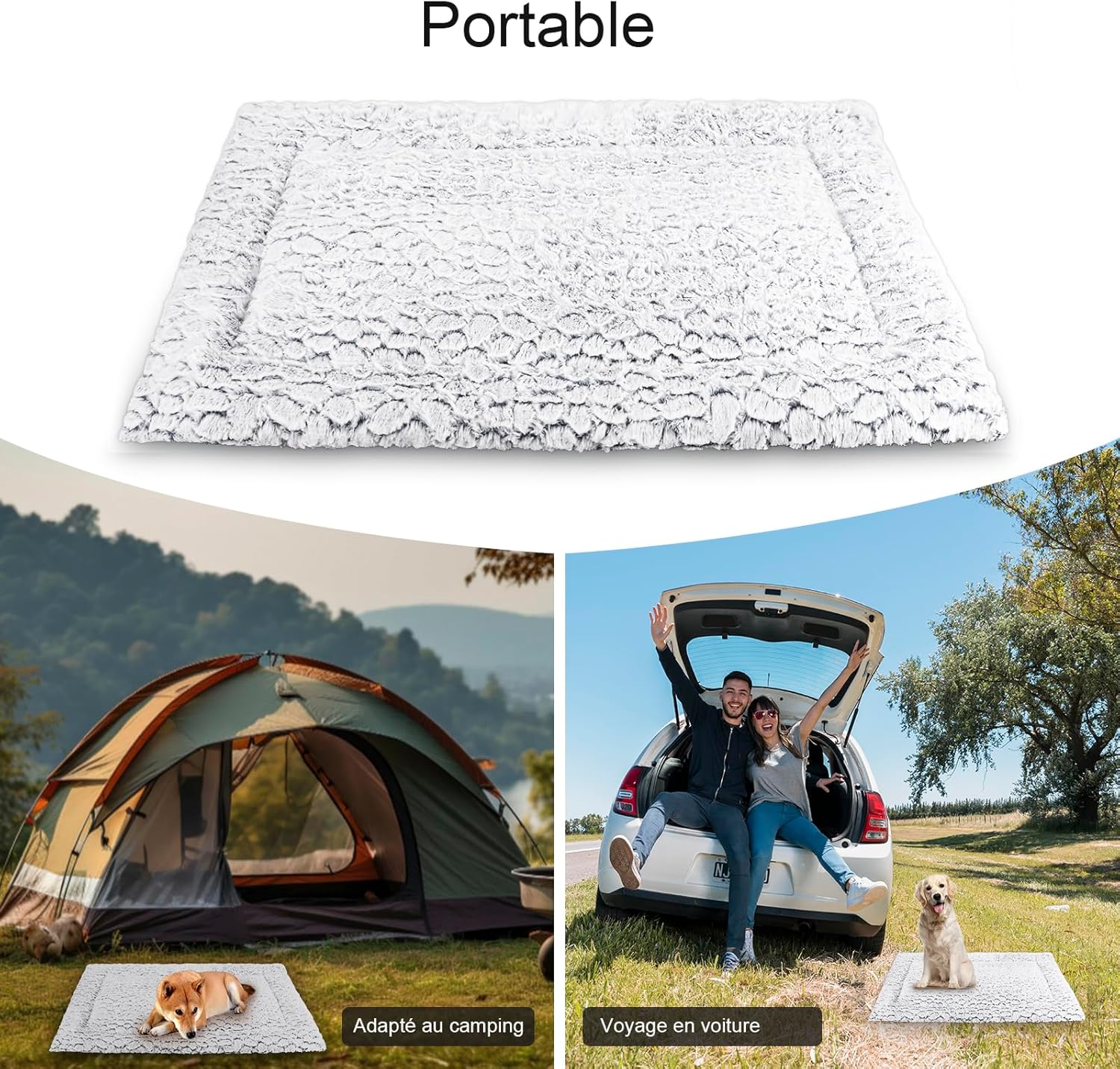 Thumbnail 1 de Aspand Tapis pour chien grande taille 109x73 cm – coussin moelleux pour cage ou voyage (gris)