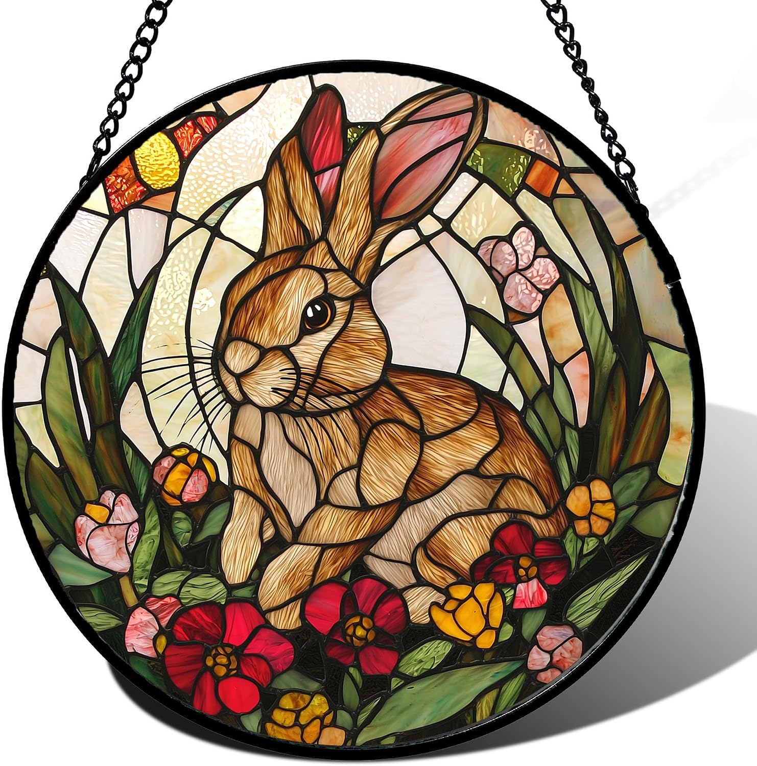 Detalle de AMDERVEN 6.3-Inch Rabbit Glass Window Hanging, Green and Brown Suncatcher