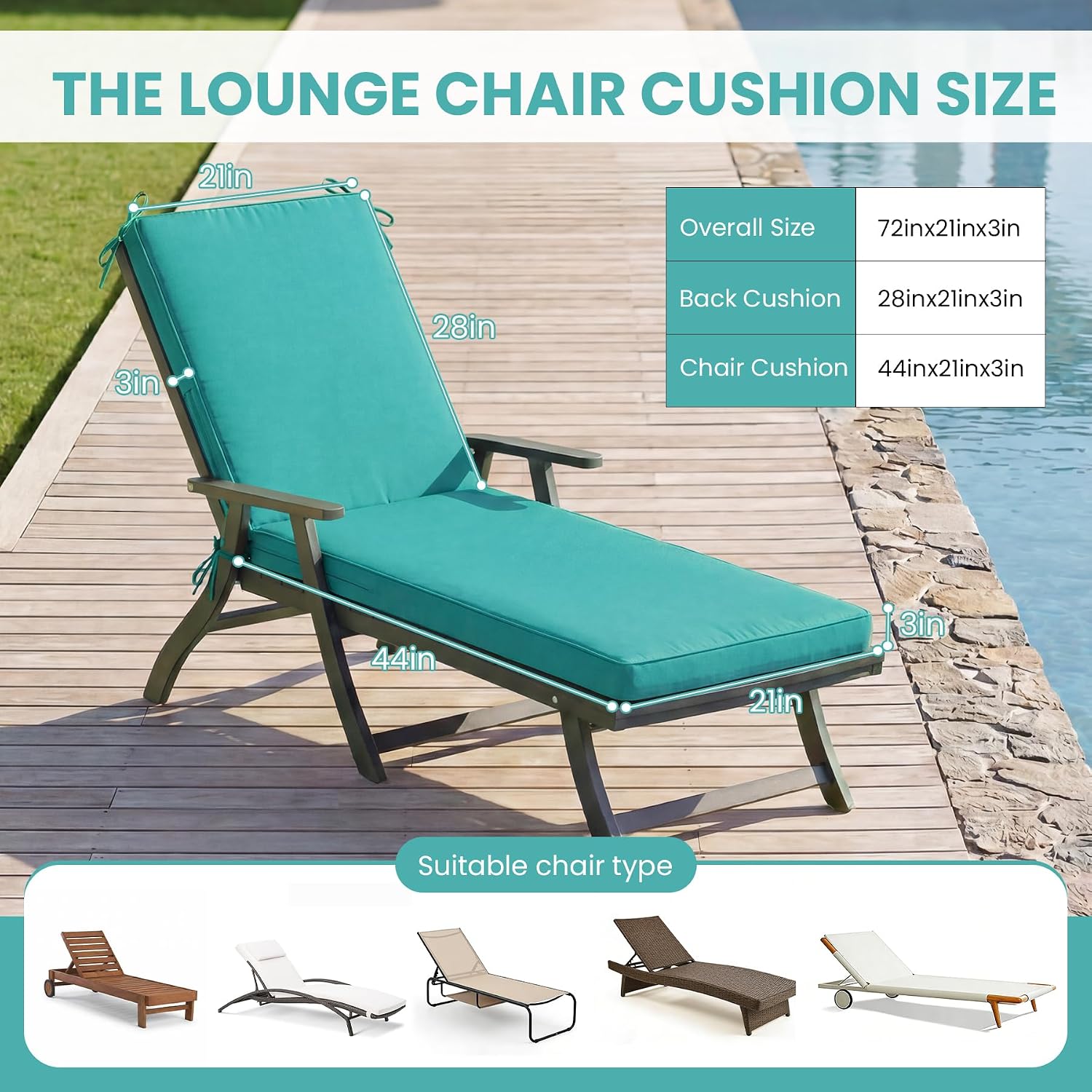Detalle de Chaise Lounge Cushion 72 x 21 x 3 Inch