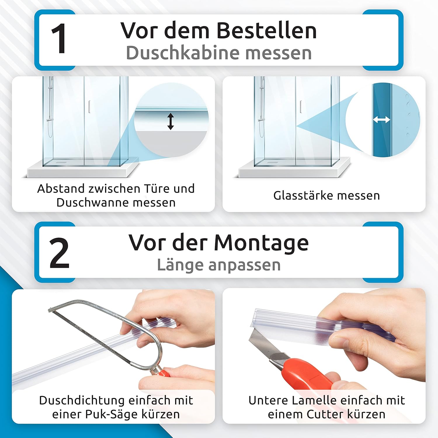 Detalle de Sealis Duschdichtung 2x70 cm – Ersatz-Dichtlippe für Duschtüren aus Glas (5–8 mm)