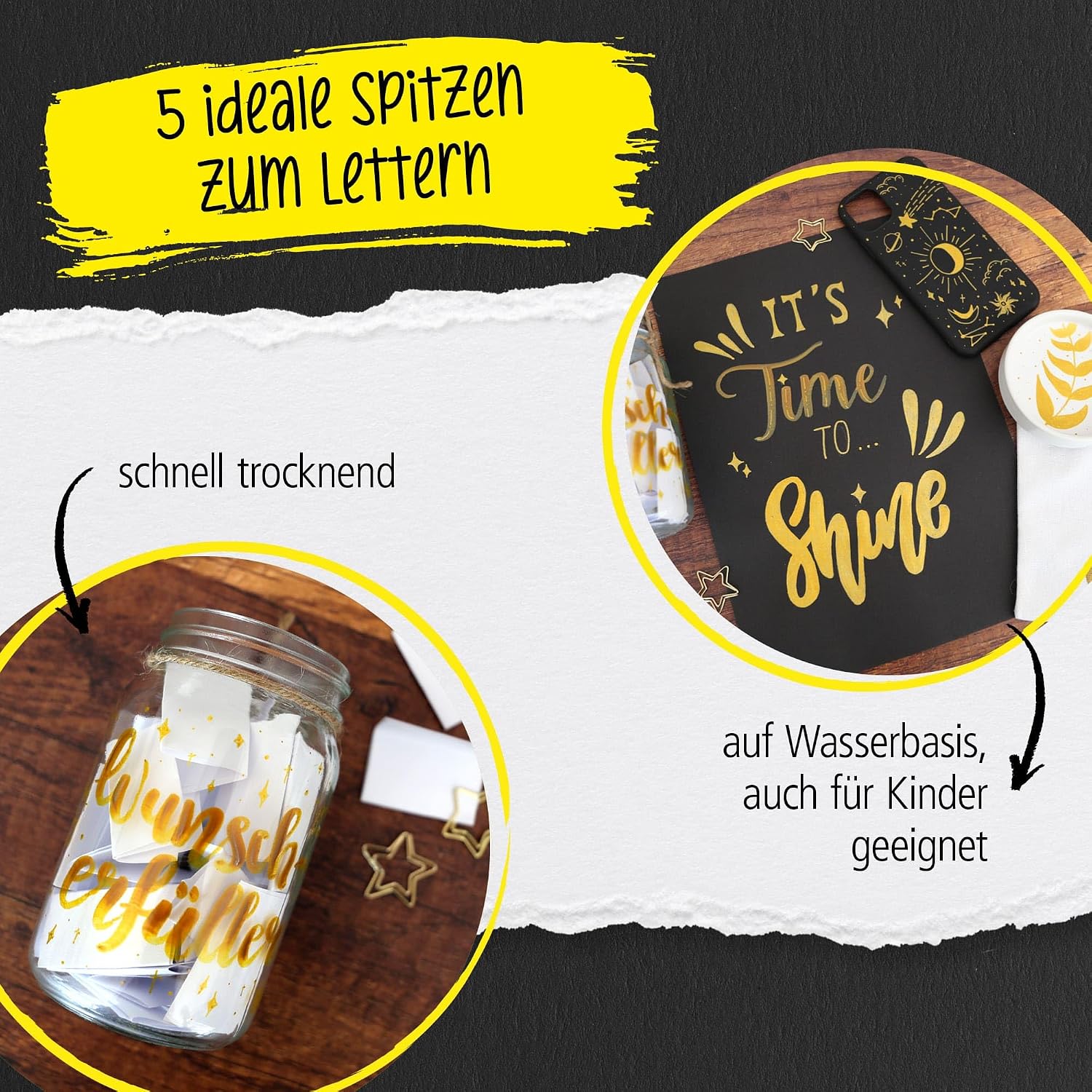 Detalle de Online 5er-Set Acryl Stifte Gold – deckend für Handlettering, Brush Pen, Fineliner & Kalligrafie