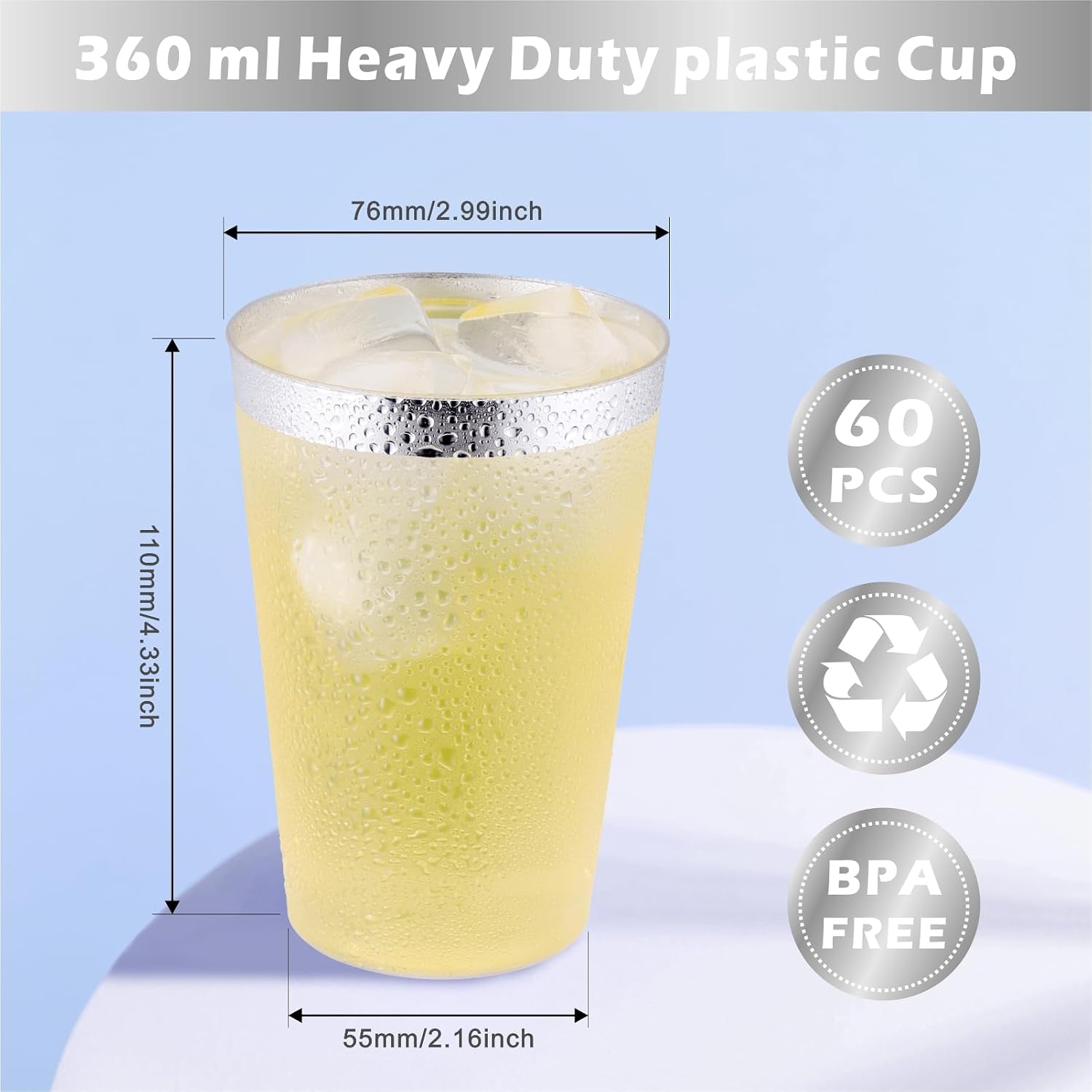 Detalle de Hejo ysb-360 plastglas med silverkant, 360 ml, 60-pack