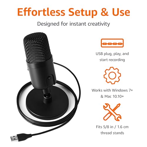 Detalle de Amazon Basics Condenser USB Microphone for PC (Cardioid) with 360° Stand