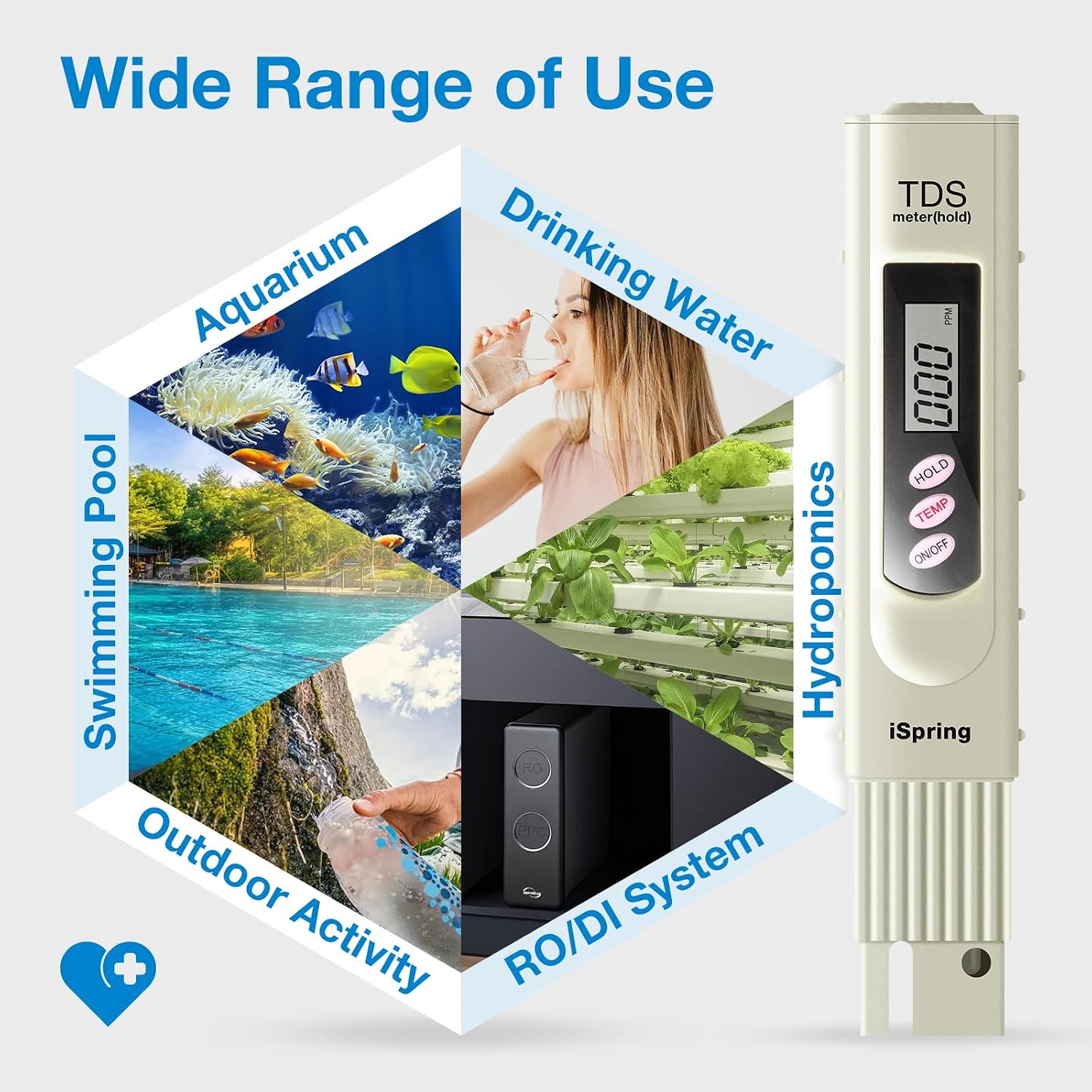 Thumbnail 6 de iSpring TDS-3 digitale waterkwaliteitsmeter met temperatuurmeting en holdknop