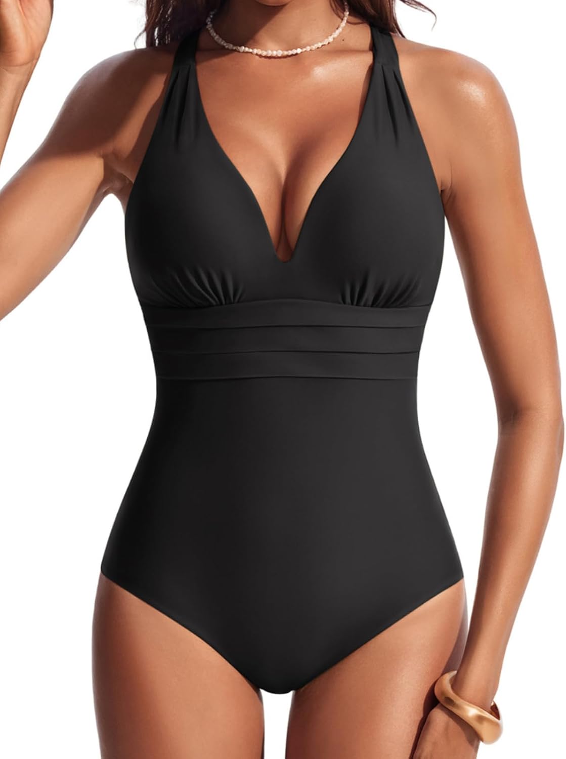 Thumbnail 5 de Hanna Nikole: Womens One Piece Swimsuits 2026 – Tummy Control Deep V Neck with Crisscross Back Tie