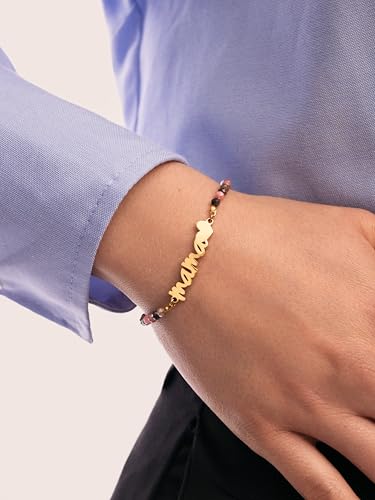 Detalle 2 de SINGULARU Pulsera Mamá Heart Tourmaline: acero con baño 18K y piedras naturales