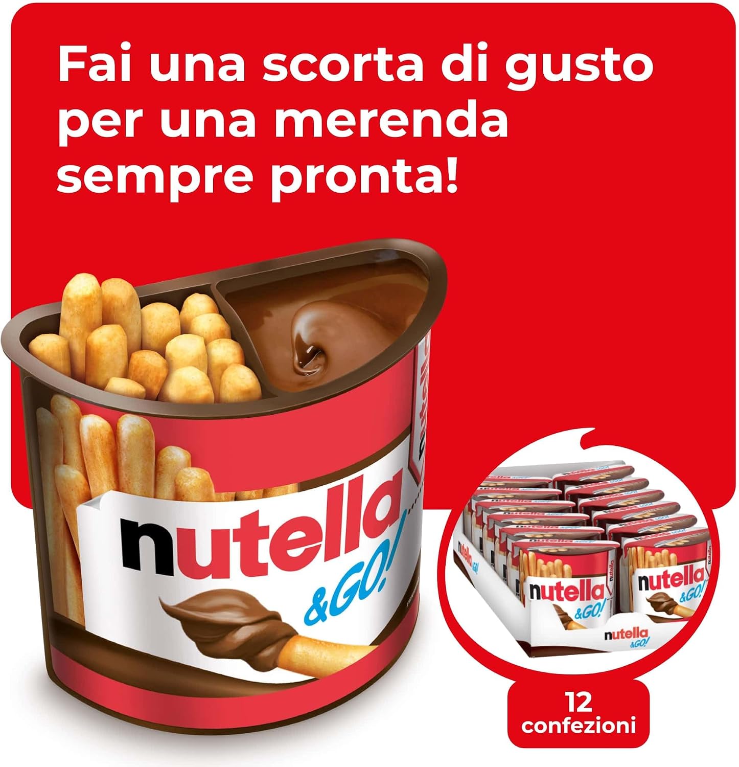 Detalle de Nutella & Go Snack Monoporzione con Croccanti Grissini e Nutella – 12 Confezioni da 48 g