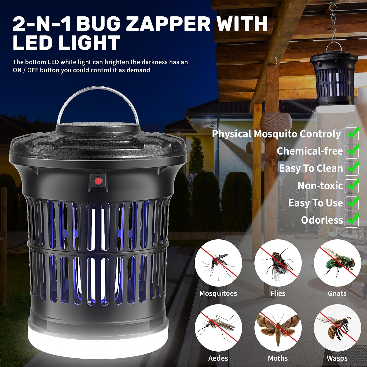 Thumbnail 3 de 2-in-1 LED Mosquito Killer Lamp with 30W UV Zapper — IPX4, 1500 sq ft