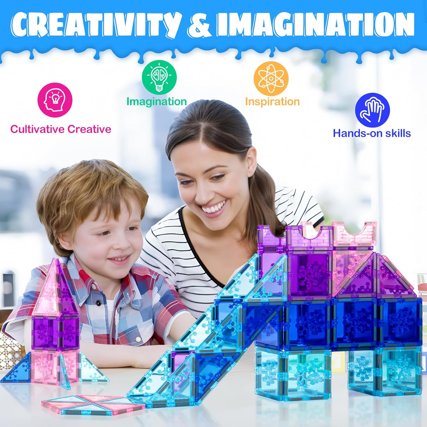 Thumbnail 3 de Xekel Magnetic Tiles 40 PCS – 3D STEM Frozen World Building Set for Ages 3+