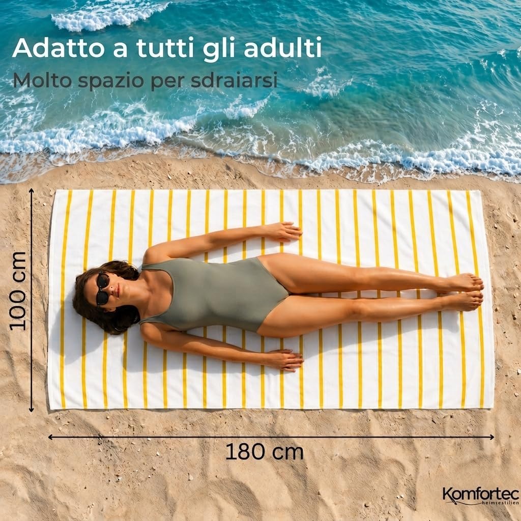 Detalle de Komfortec Telo Mare 100 x 180 cm in cotone a righe: morbidezza e versatilità per spiaggia e piscina