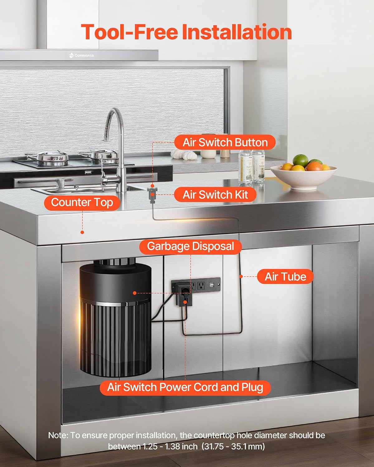 Detalle de VEVOR Garbage Disposal Air Switch Kit, Stainless Steel