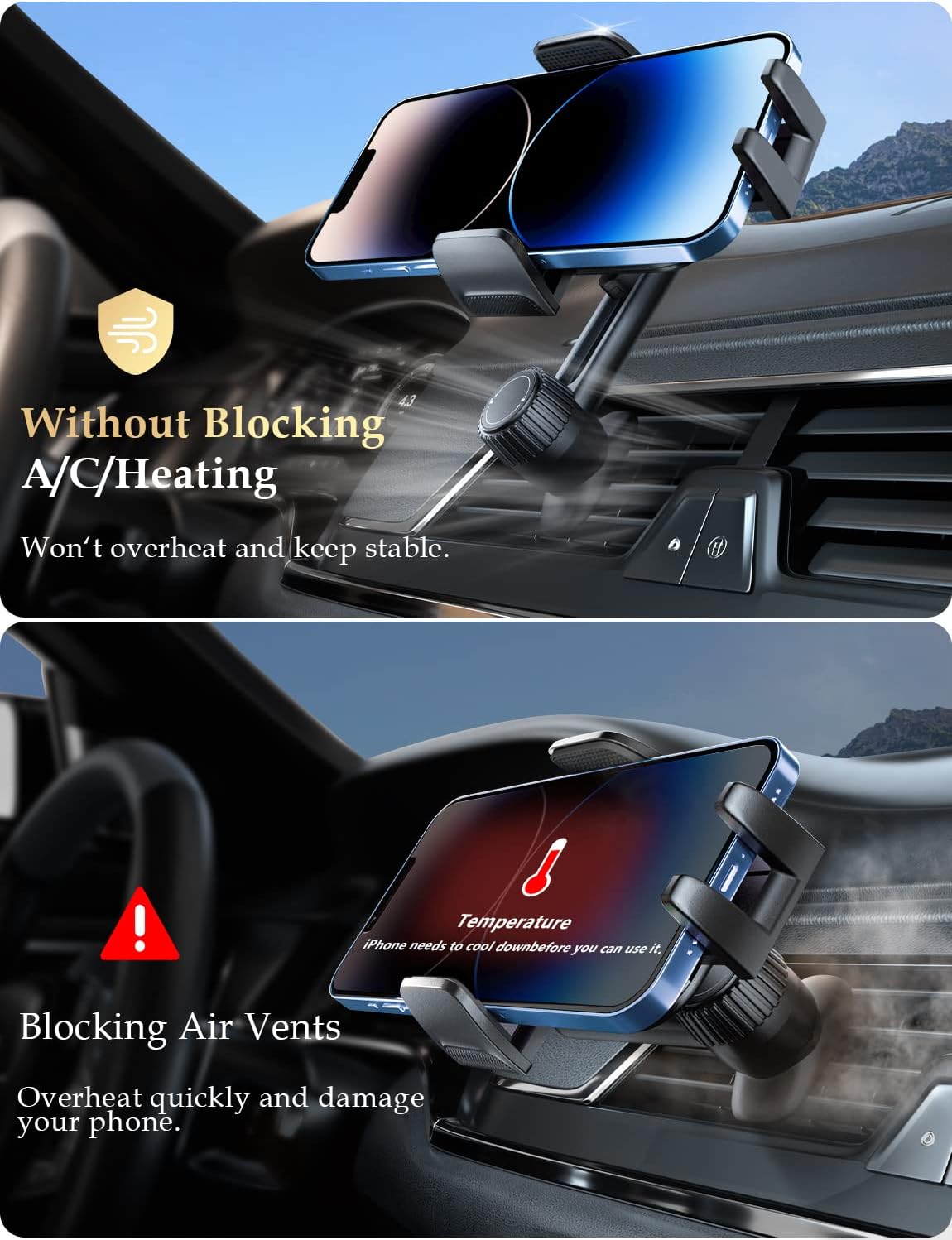 Detalle de Holdersafe Handyhalterung für Auto – universelle Lüftungshalterung mit 360° Drehung und Ein-Knopf-Release