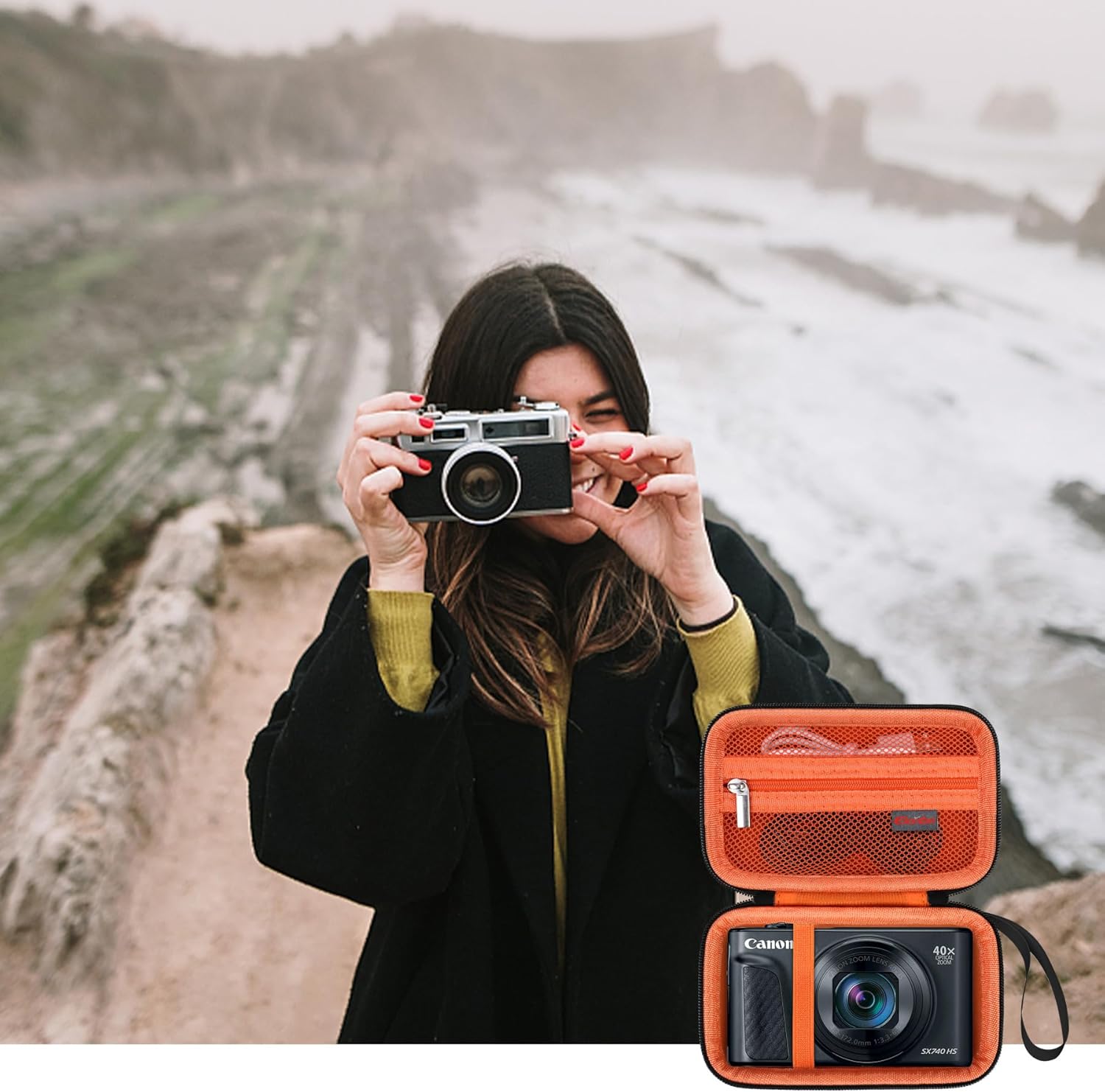 Thumbnail 6 de Elonbo hard EVA carrying case for Canon PowerShot SX740 / SX730 / SX720 / SX620 & G7 X (Black with orange inside)
