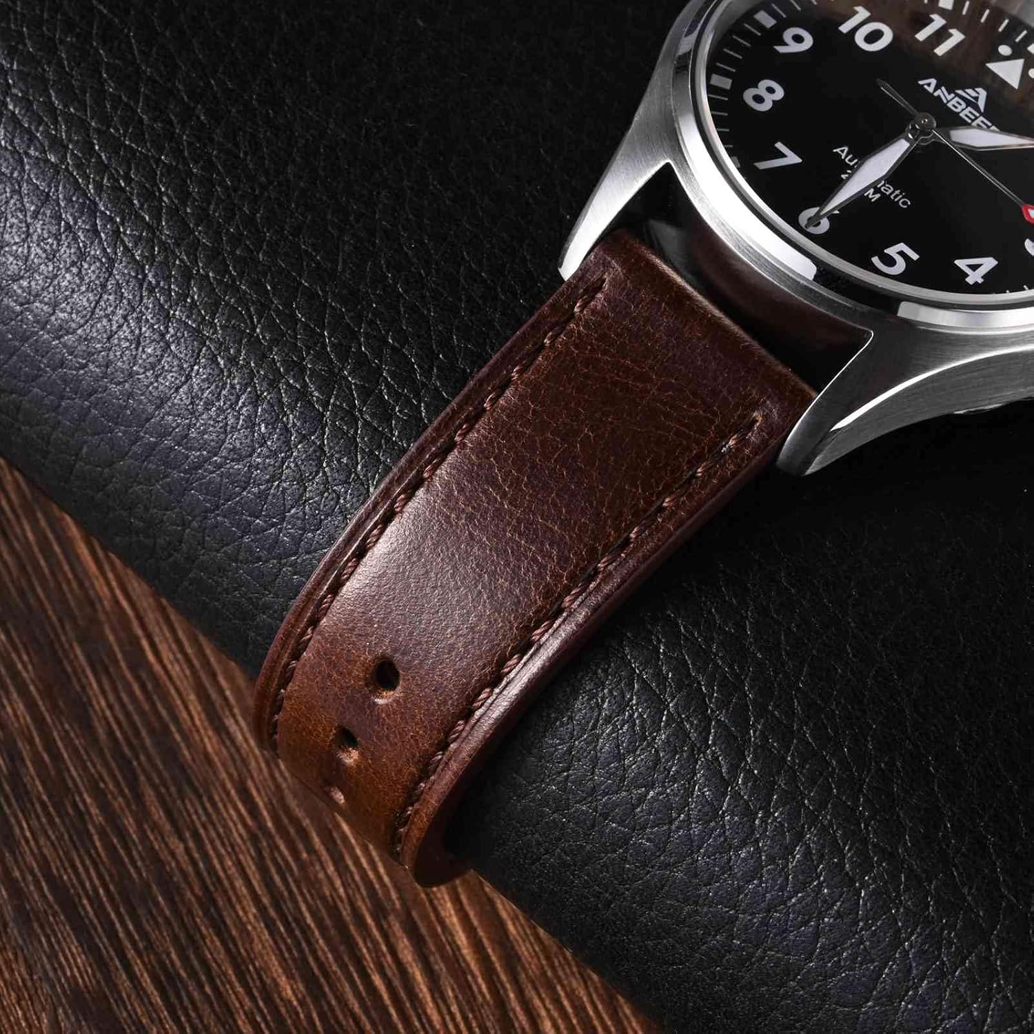 Detalle de Anbeer Quick Release Leather Watch Bands – Italian Leather Straps with Stainless Steel Buckle (18mm, 20mm, 22mm)