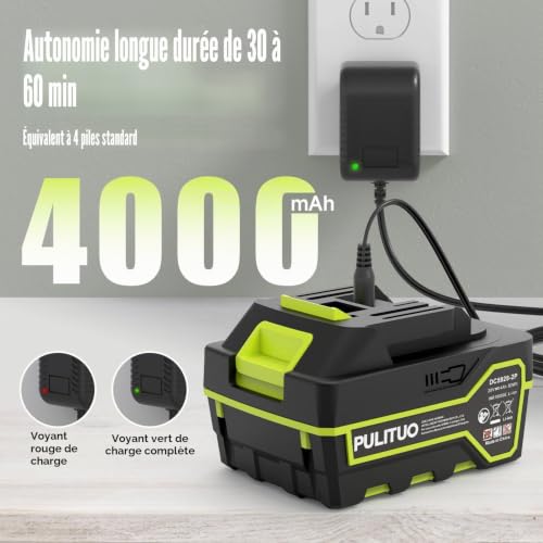 Thumbnail 4 de PULITUO Souffleur de feuilles sans fil 2 batteries 4000 mAh – léger, 3 vitesses et 242 km/h