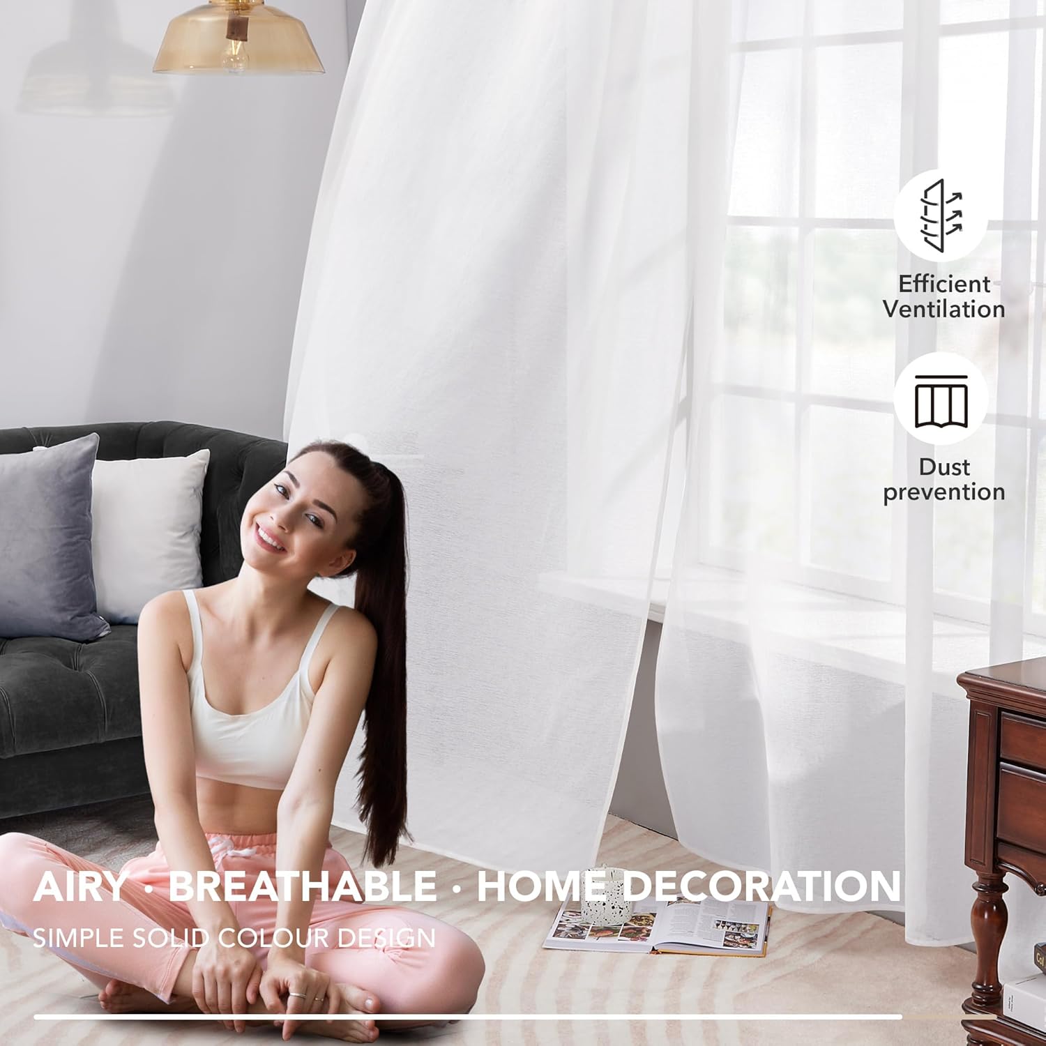 Thumbnail 5 de Deconovo Visillos Traslúcidos Elegant 2 Paneles 140x290 cm