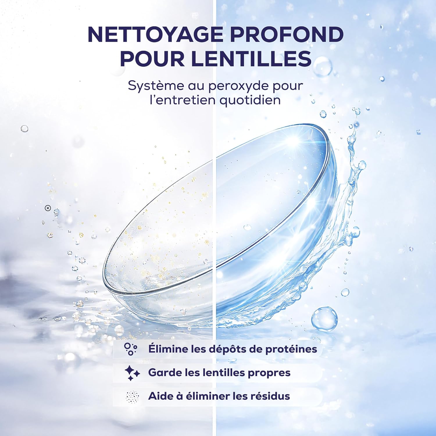Detalle de EYE DISCOVER Solution au peroxyde pour lentilles – nettoyage en profondeur, sans conservateurs (2 x 350 ml + 90 comprimés neutralisants avec étui)
