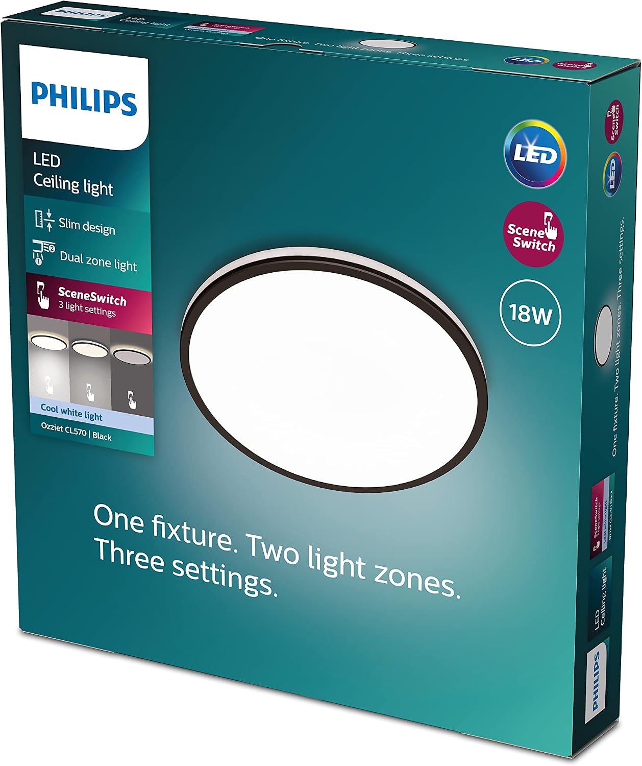Detalle 2 de Philips Ozziet CL570 Plafón Funcional 18W, Negro