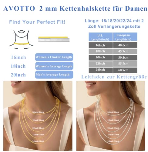 Thumbnail 4 de Avotto 925 Chaîne Argent Femme – Collier en argent sterling 2 mm avec fermoir mousqueton amélioré